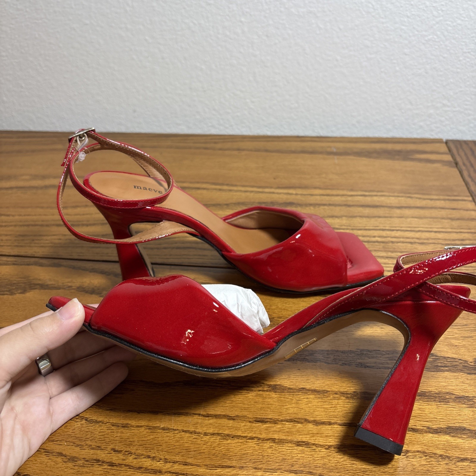 NEW Maeve Women’s Sz 39 RED Puffy Square-Toe Ankle-Strap Heels Party Cocktail