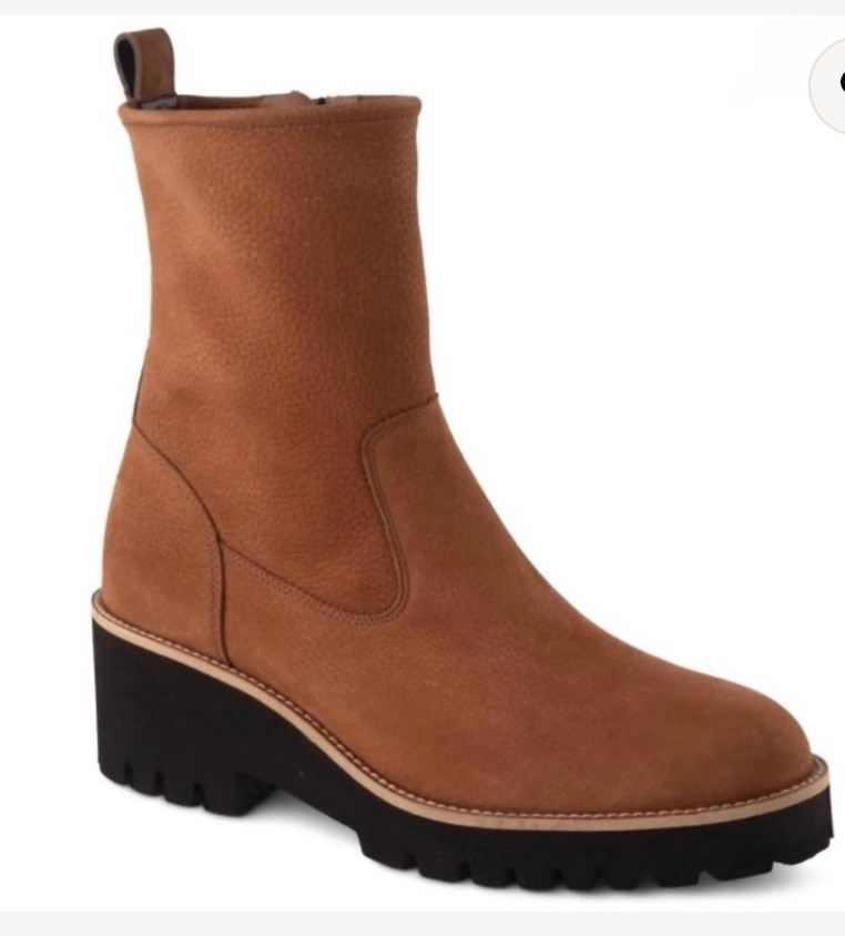 Paul Green Cognac Leather Mid-Calf Boots: zip, block heel & rubber sole -Size 4