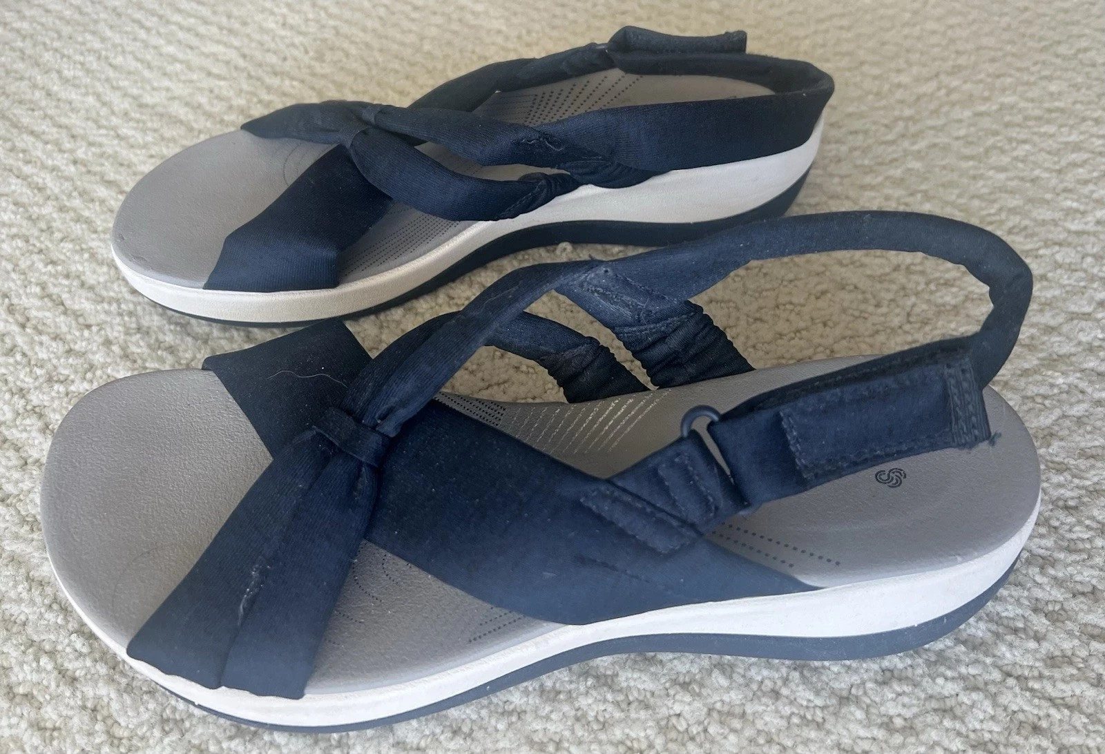 Clarks Cloudsteppers Arla Glison Navy Fabric Wedge Sandals Womens 9 M