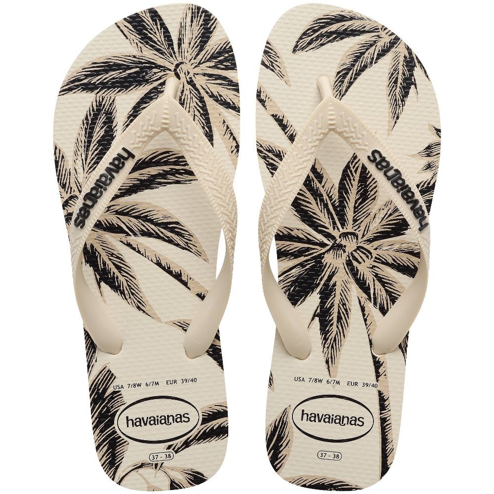 Havaianas Women Logo Flip Sandals – Beige/Black Print 7-8