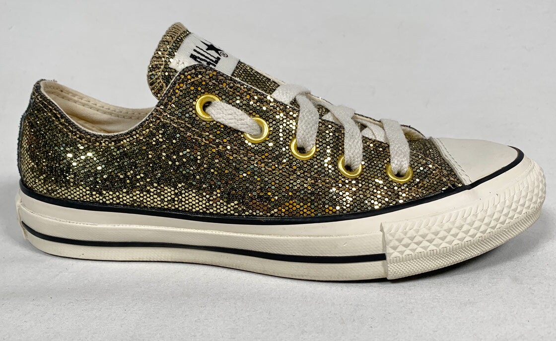 CONVERSE ALL STAR Gold Glitter Metallic Sequin Women US Size 5 Low Top Sneakers