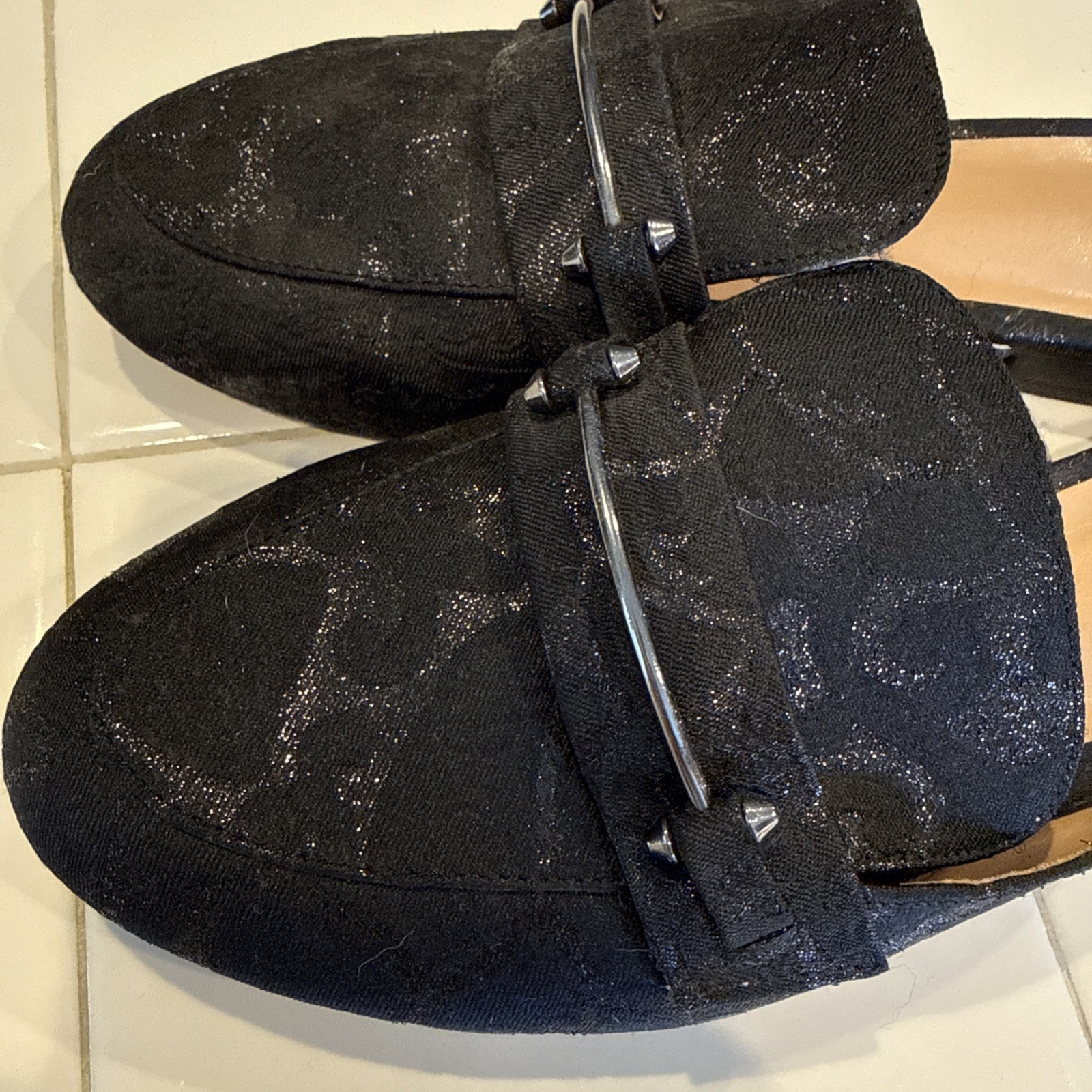 Women’s A New Day mule slides w/a shimmer solid print SZ7 W “ Remmy” Black