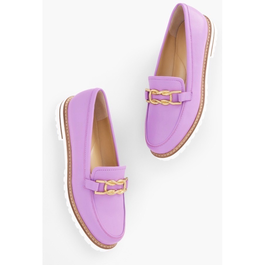 Talbots NWT Laura Link Purple Leather Lug Sole Chain Loafers – 8.5M