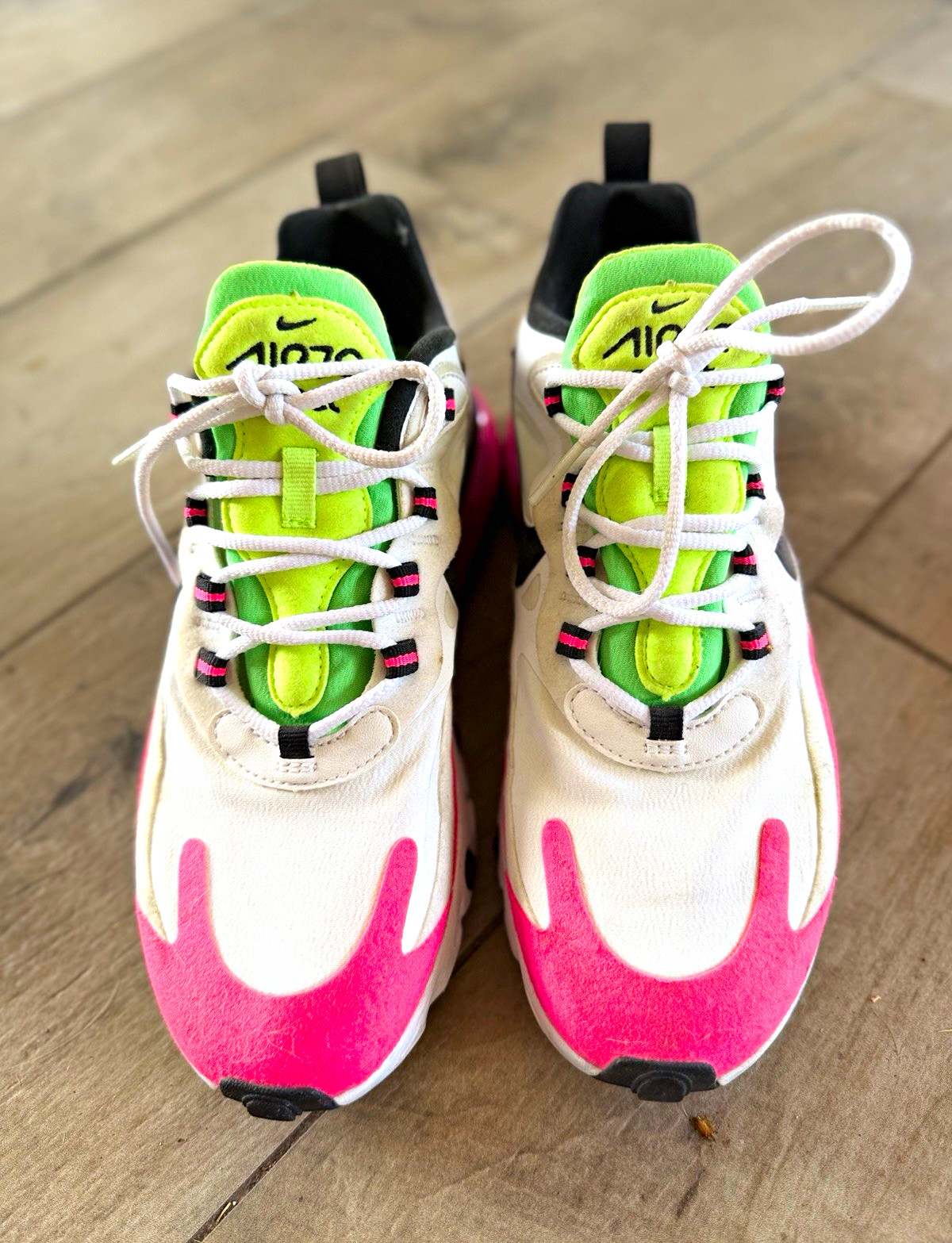 Nike Air Max 270 React Unisex Women Sneakers US 7.5 White/Pink/Black/Green