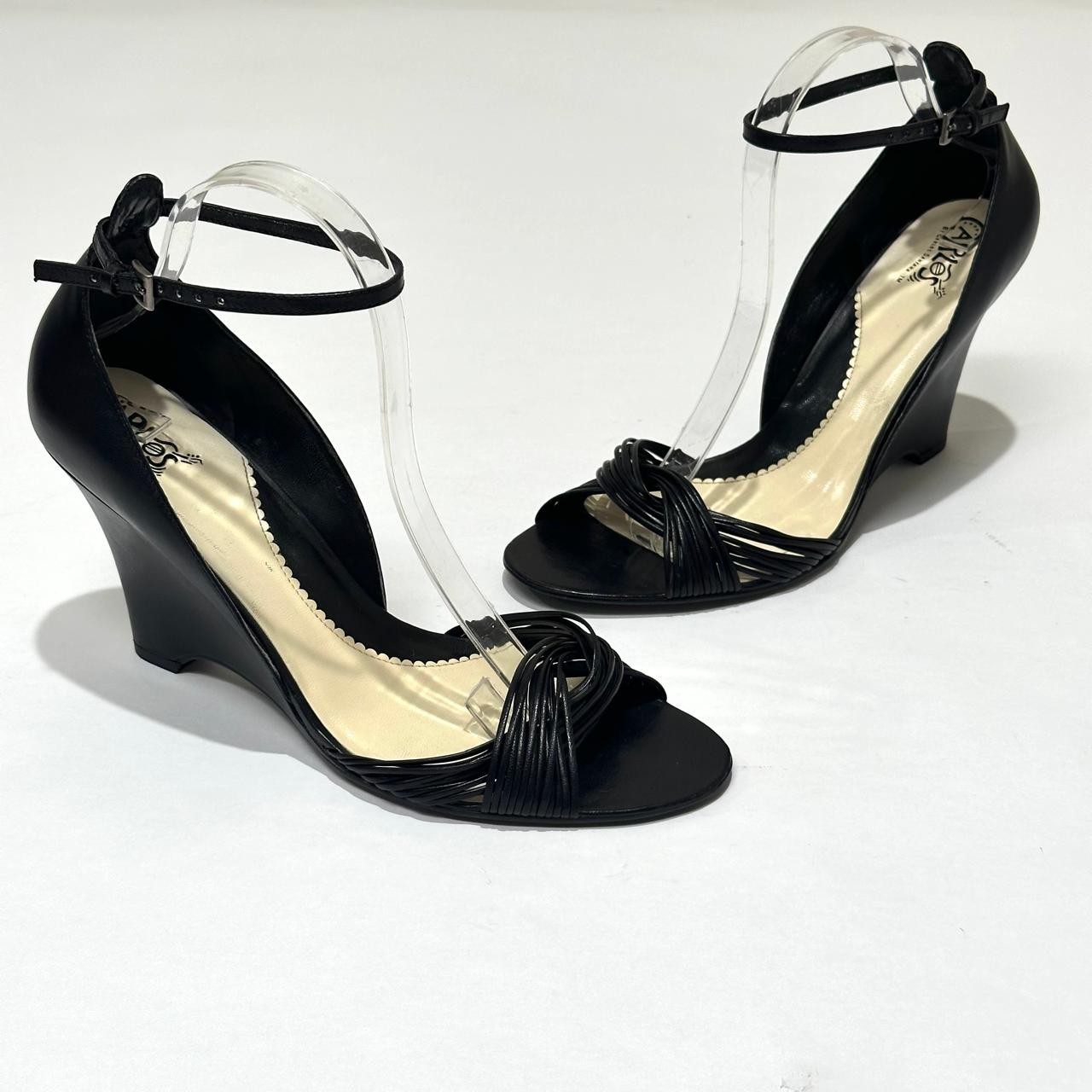 Carlos by Carlos Santana Brazen Women’s 10M Black Leather Strappy Wedge Sandals