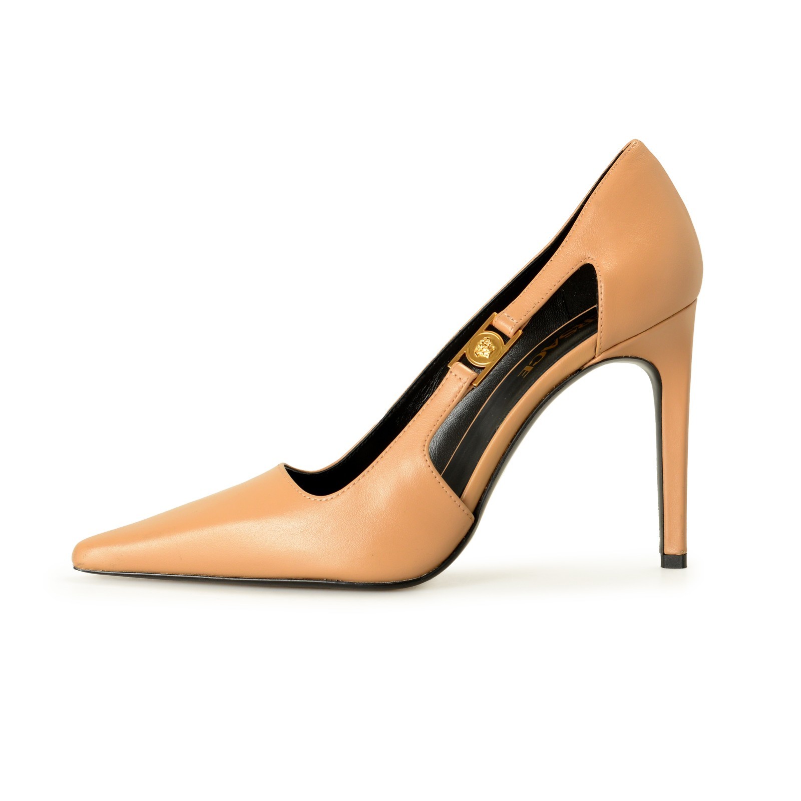 Versace Women’s Pale Nude 100% Leather Heeled Pumps Shoes US 10 IT 40