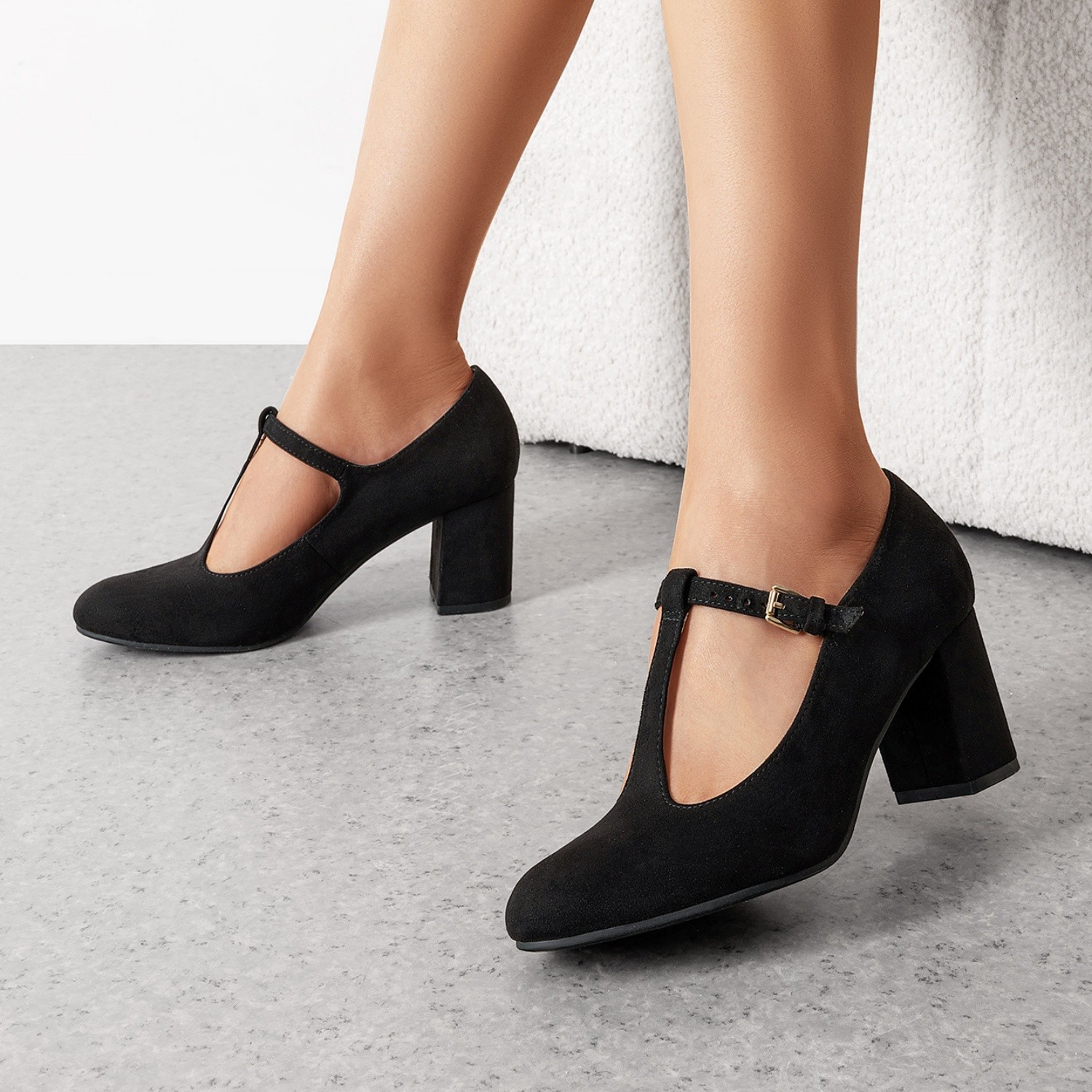 Women Mary Jane Pumps Low Chunky Heels T-Strap Wedding Dress Pump Shoes