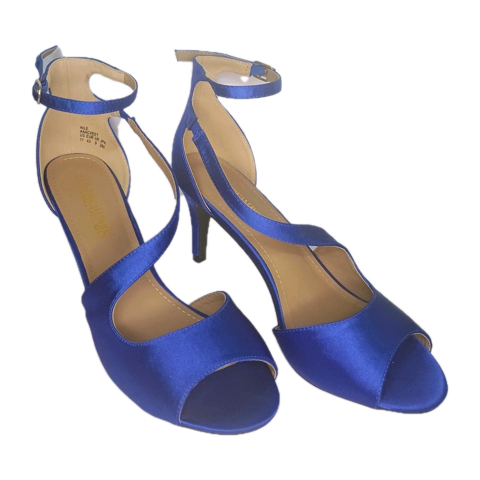 Dream Pairs NILE Royal Blue Satin Peep Toe Ankle Strap 3.25″ Heels Women 11 EUC