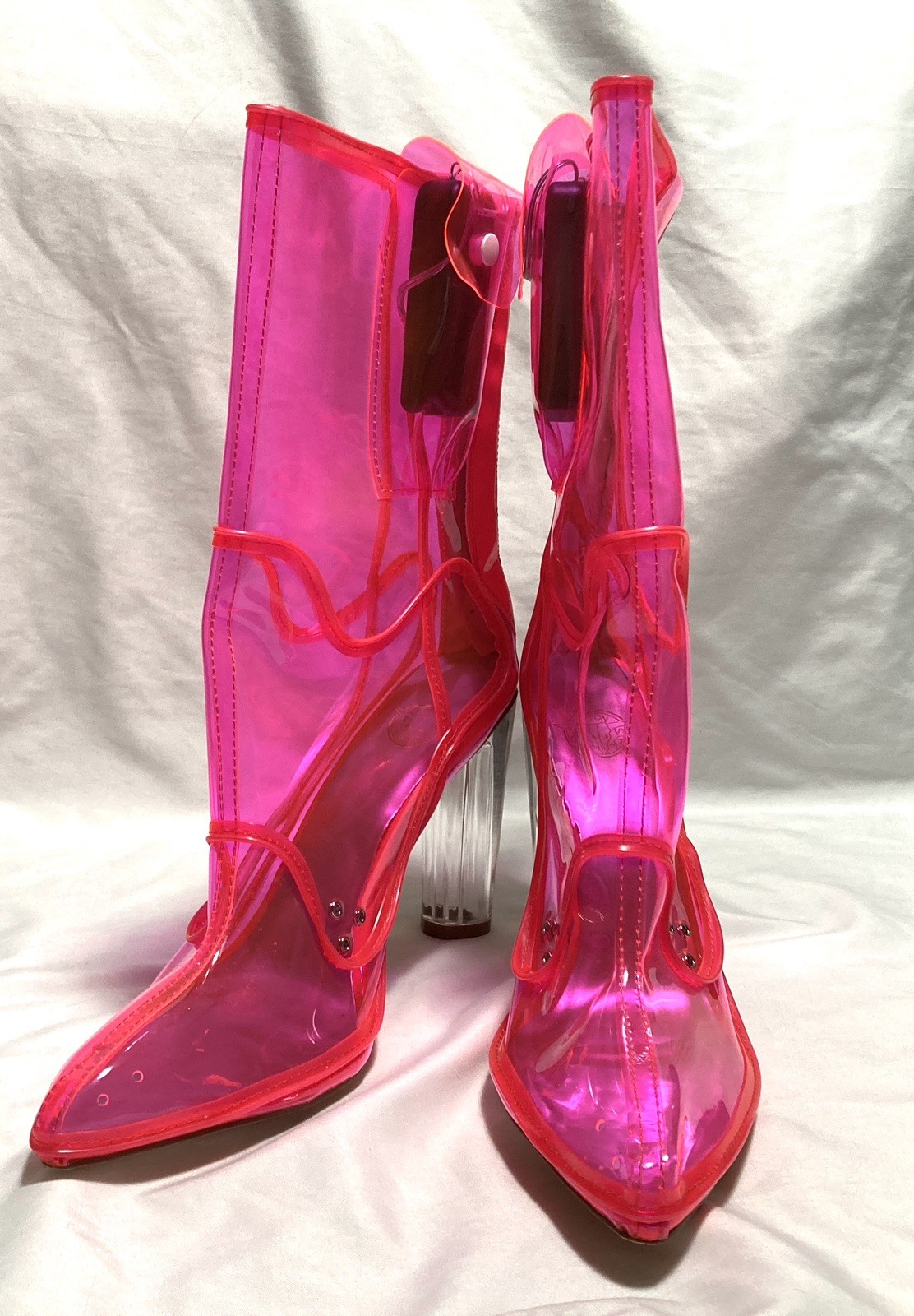 Neon Cowboys HOT PINK PVC BOOTS Women size 14 LED Light Up Out Past Midnight