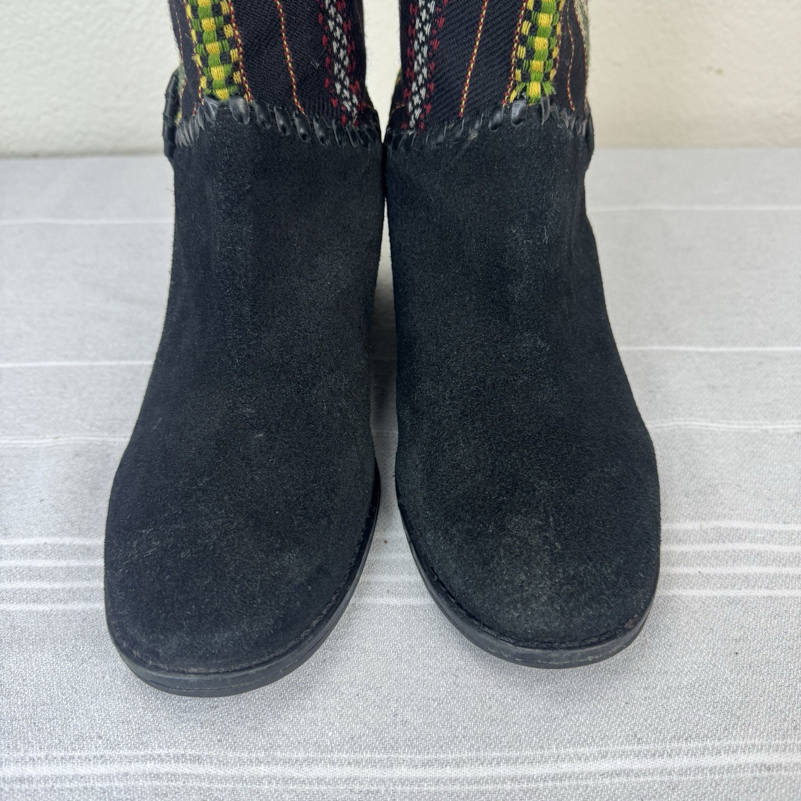 Jack Rogers Boho Western Stable Riding Boot Chic Suede Textile Black Multi 8.5