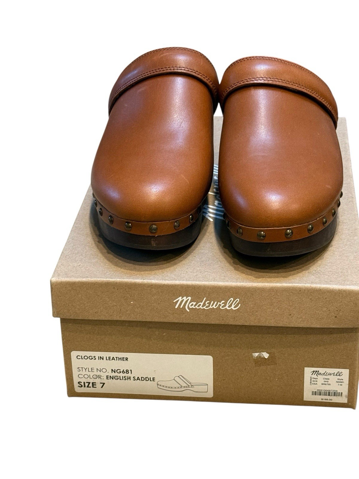 Madewell Women’s Brown Leather Studded Clog Mule Slip On Closed Toe 7 NG681