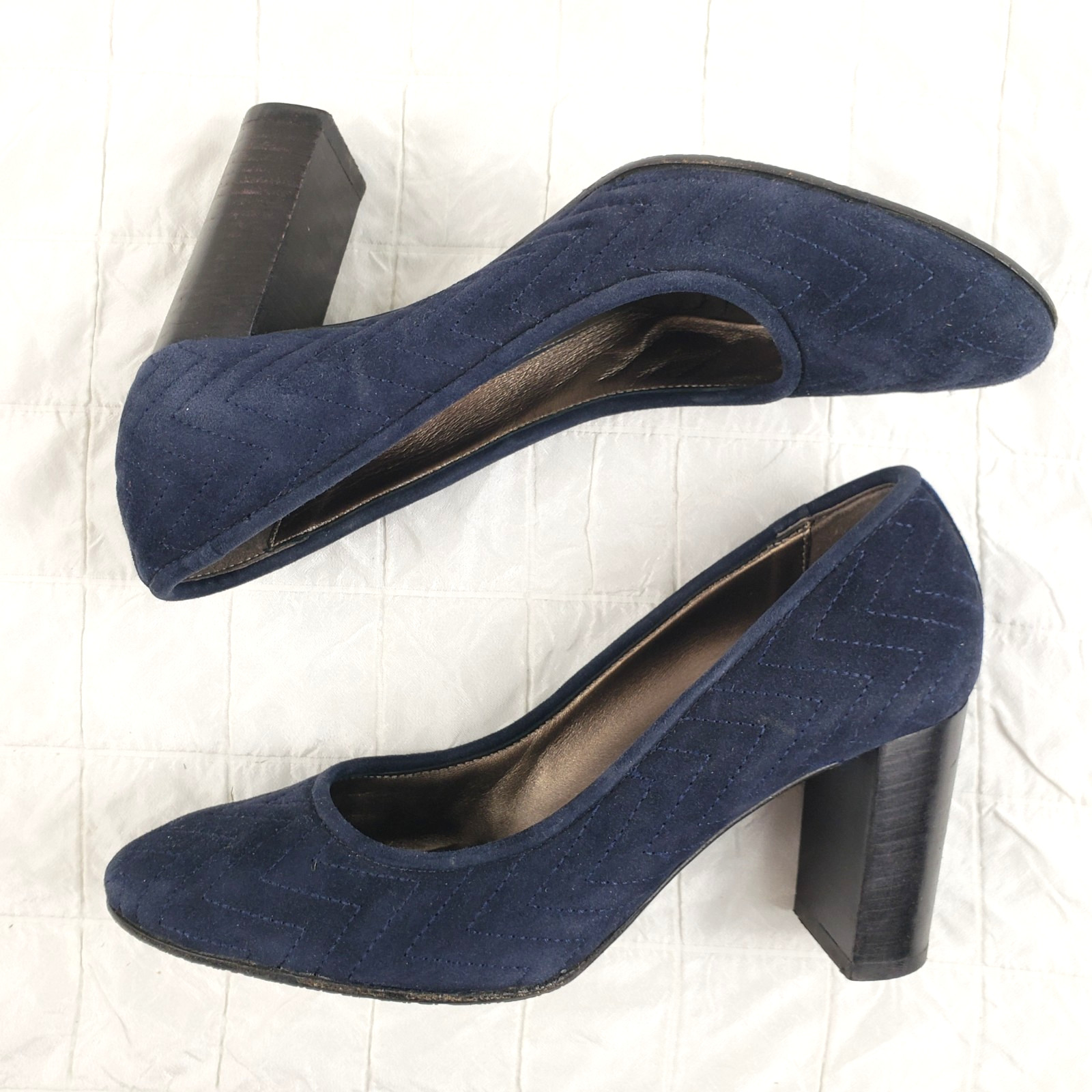 Aquatalia by Marvin K Sacchetto Quilted Blue Suede Pumps 3.25″ Heels Shoe SIZE 7