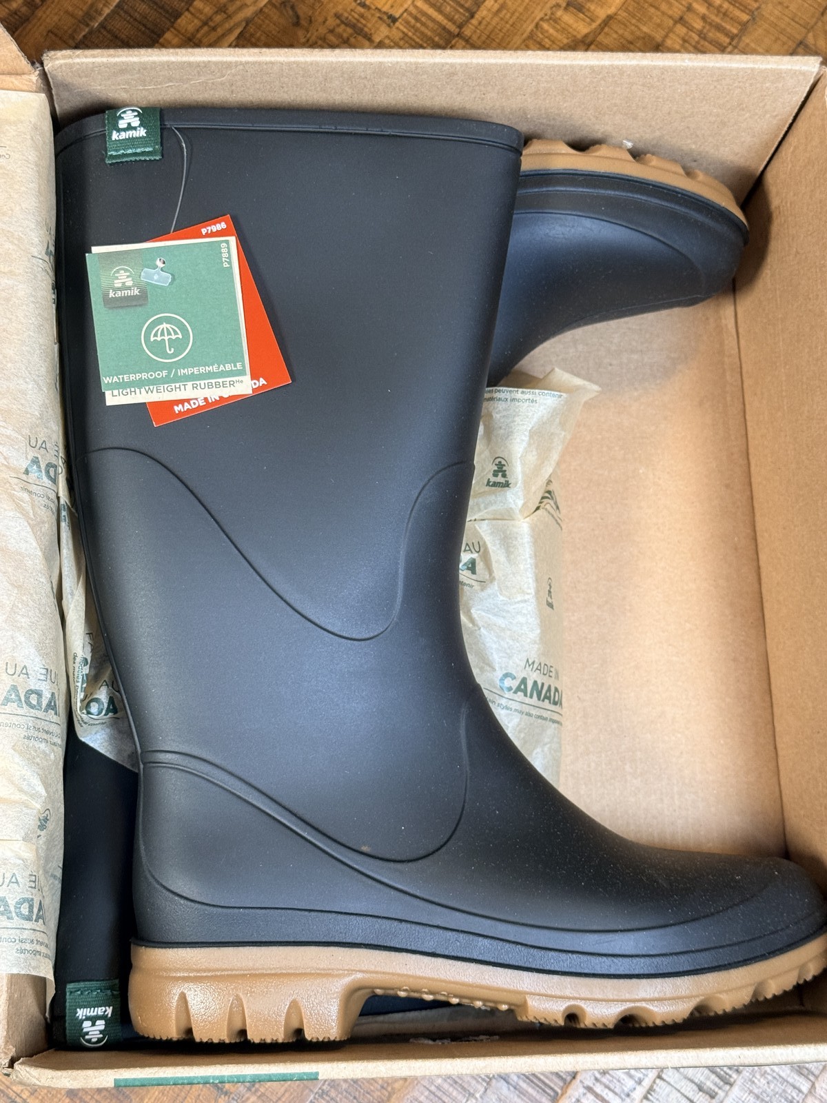 New Kamik Miranda Women’s Size 8 Black Waterproof Lightweight Rubber Rain Boots