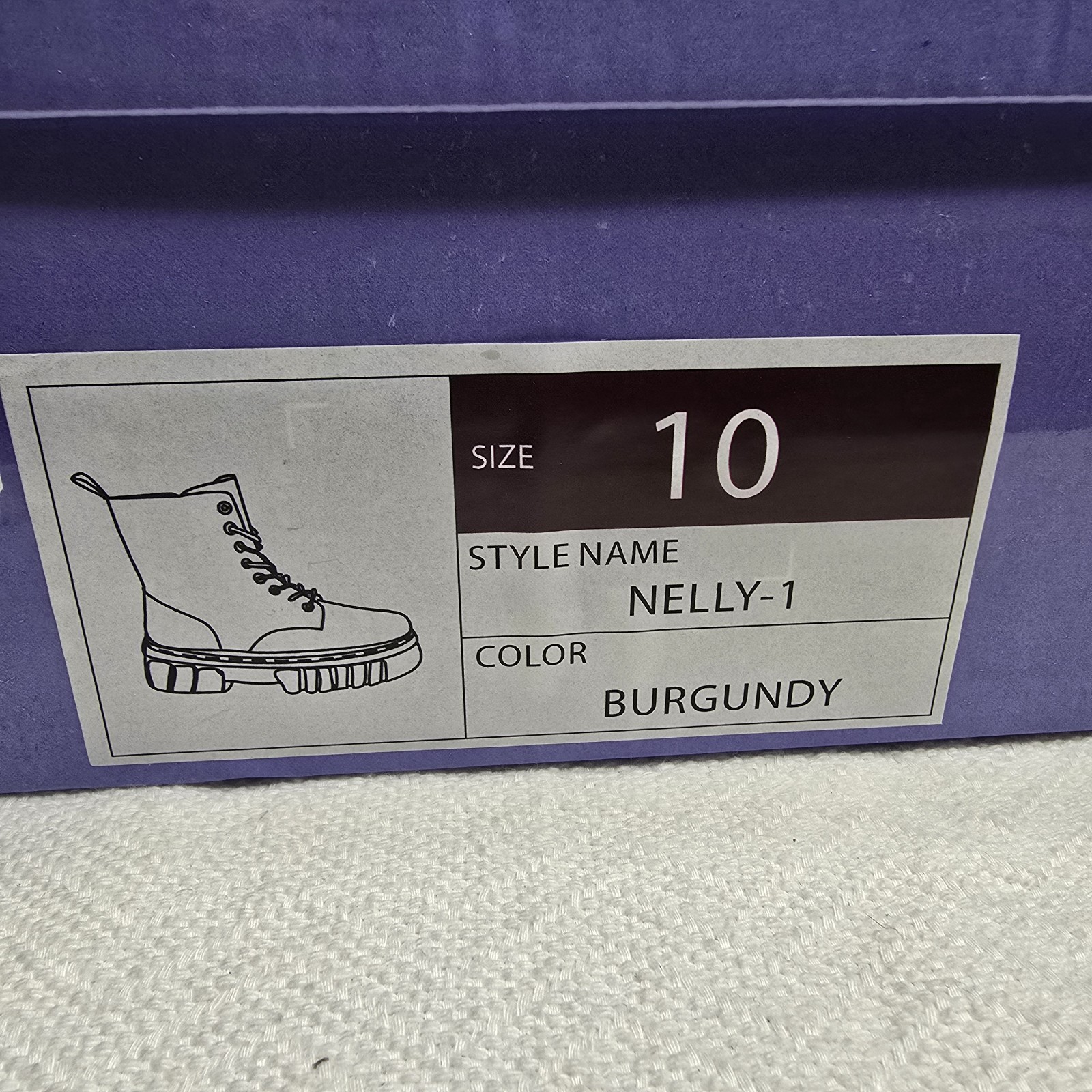 Women’s Burgundy Combat Ankle Boots Lace Up Side Zip Round Toe NELLY-1 Size 10
