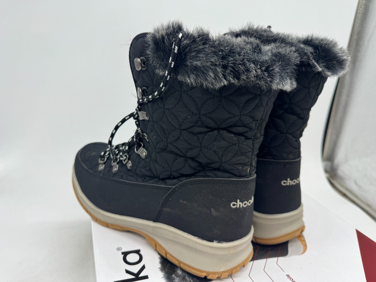 Chooka Belltown Winter Boots Women’s Black Round Toe Insulated Mid Faux Fur – 8