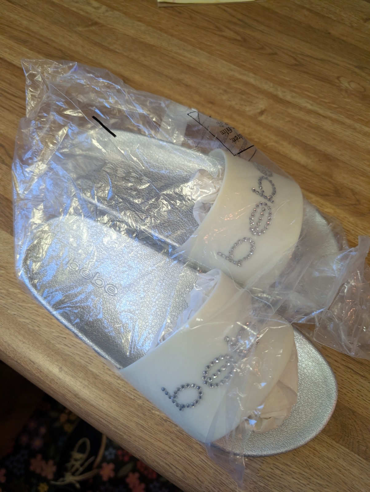 Bebe Sandal Women’s Dahlia Size 8 Silver Frost Slides Rhinestones NEW NWT