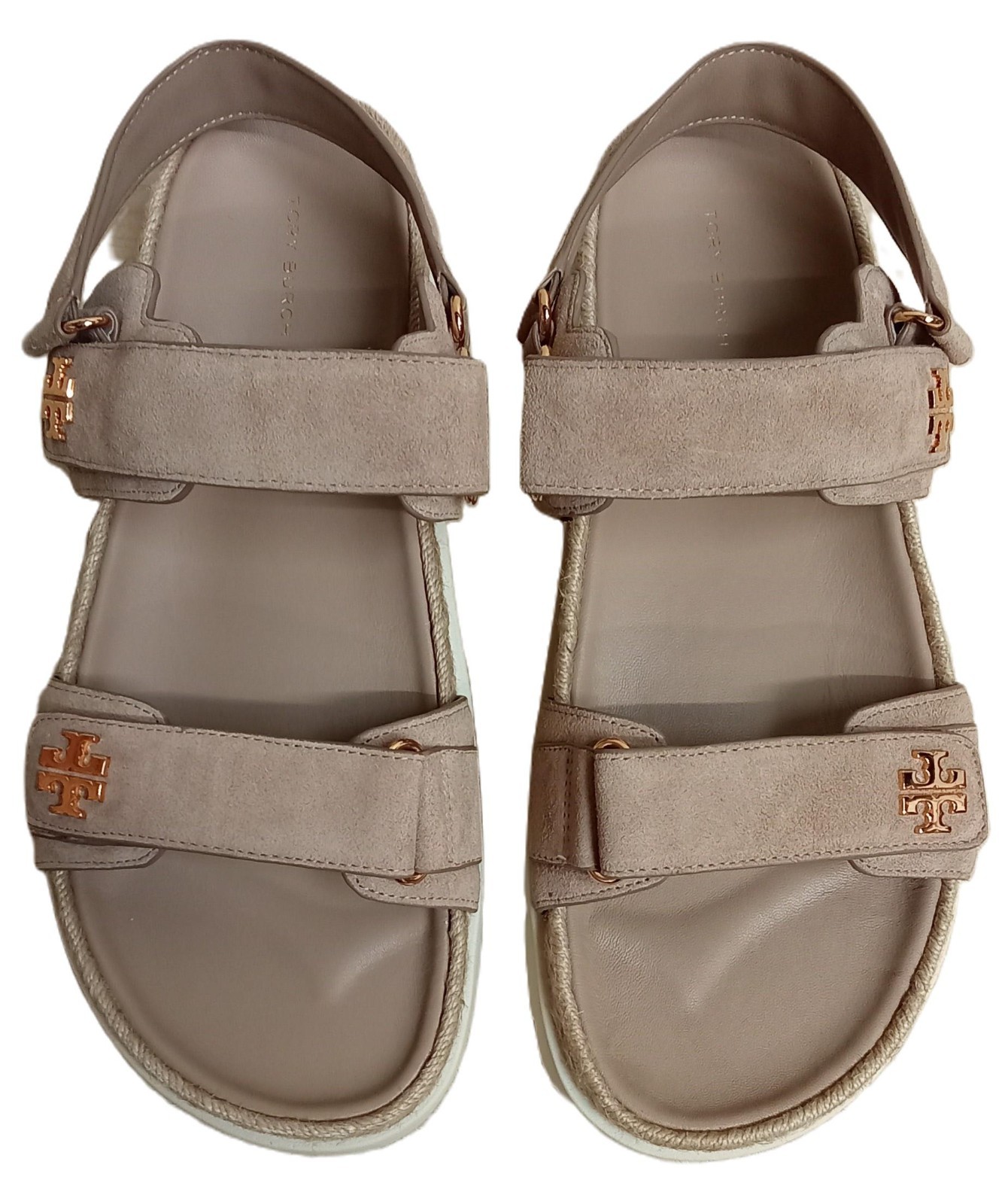 Tory Burch Kira Rope Sport Sandals, Brown with White Sole Gold Logo Accent Sz 10
