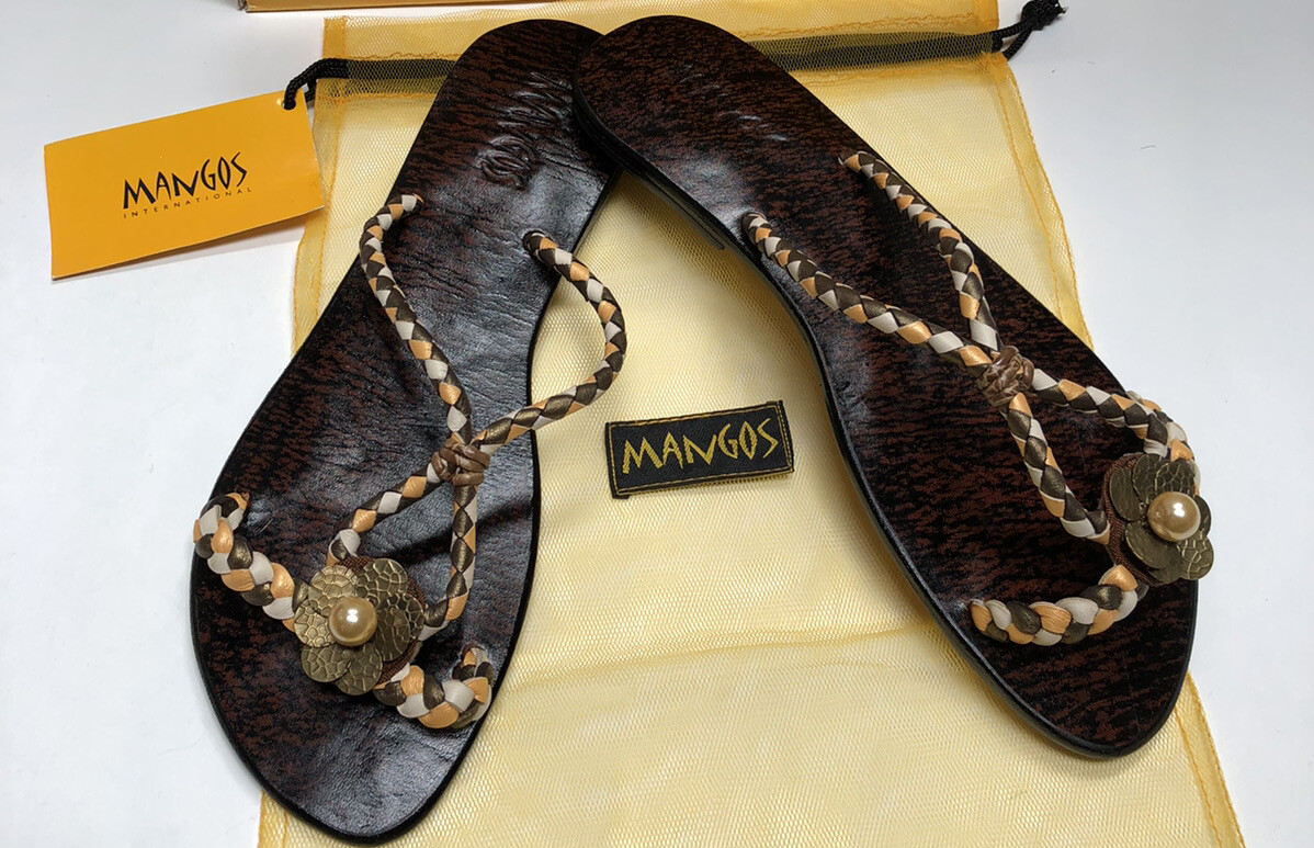 Woven Napa Leather Sandals -with coins and pearls- size 9
