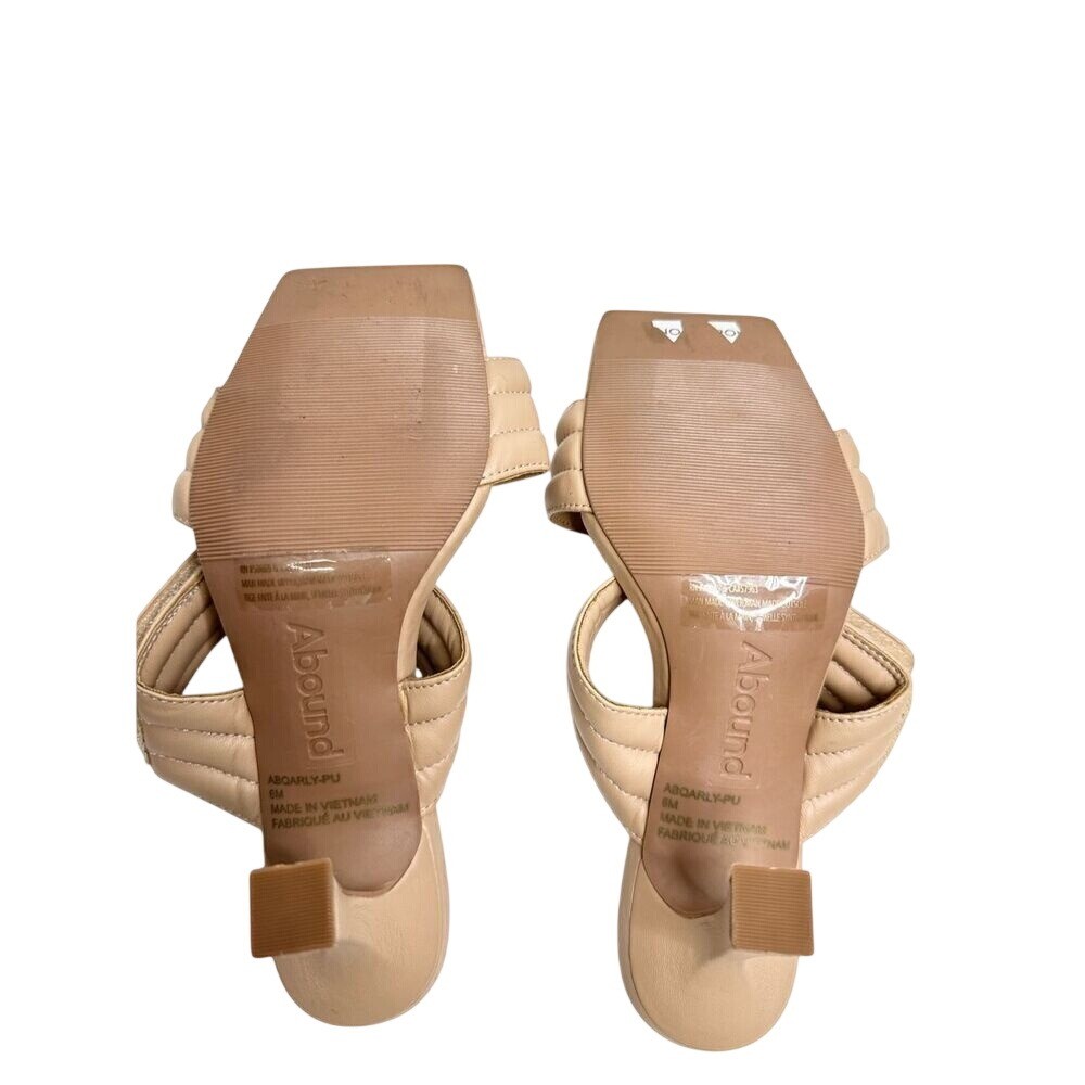 Abound Carly Tan Beige Quilted Padded Square Toe Flared Heel Sandals Mules 6M