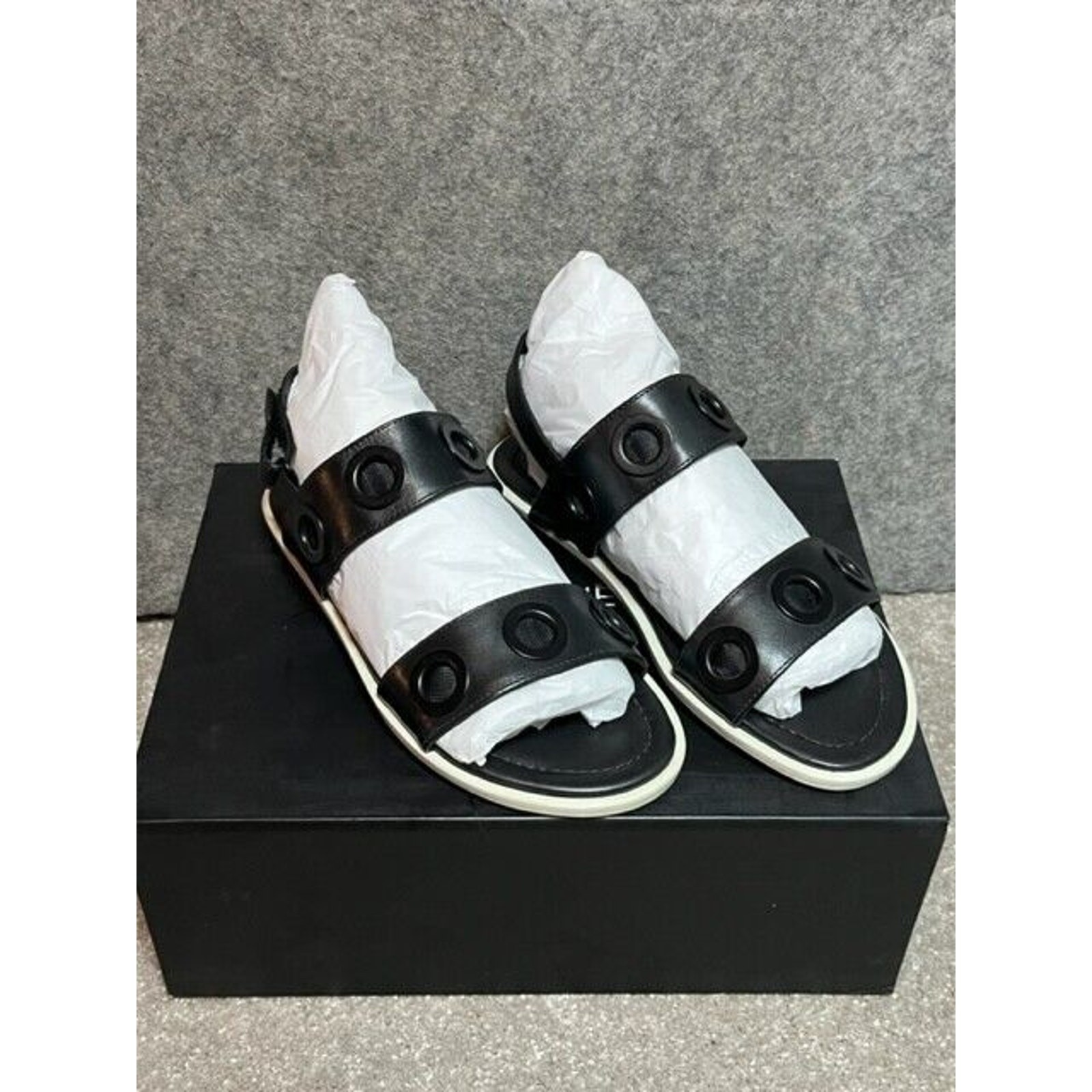 Leather Sandals Womens Size 6 Grommets Scandinavian Edgy Urban Chic Minimalist