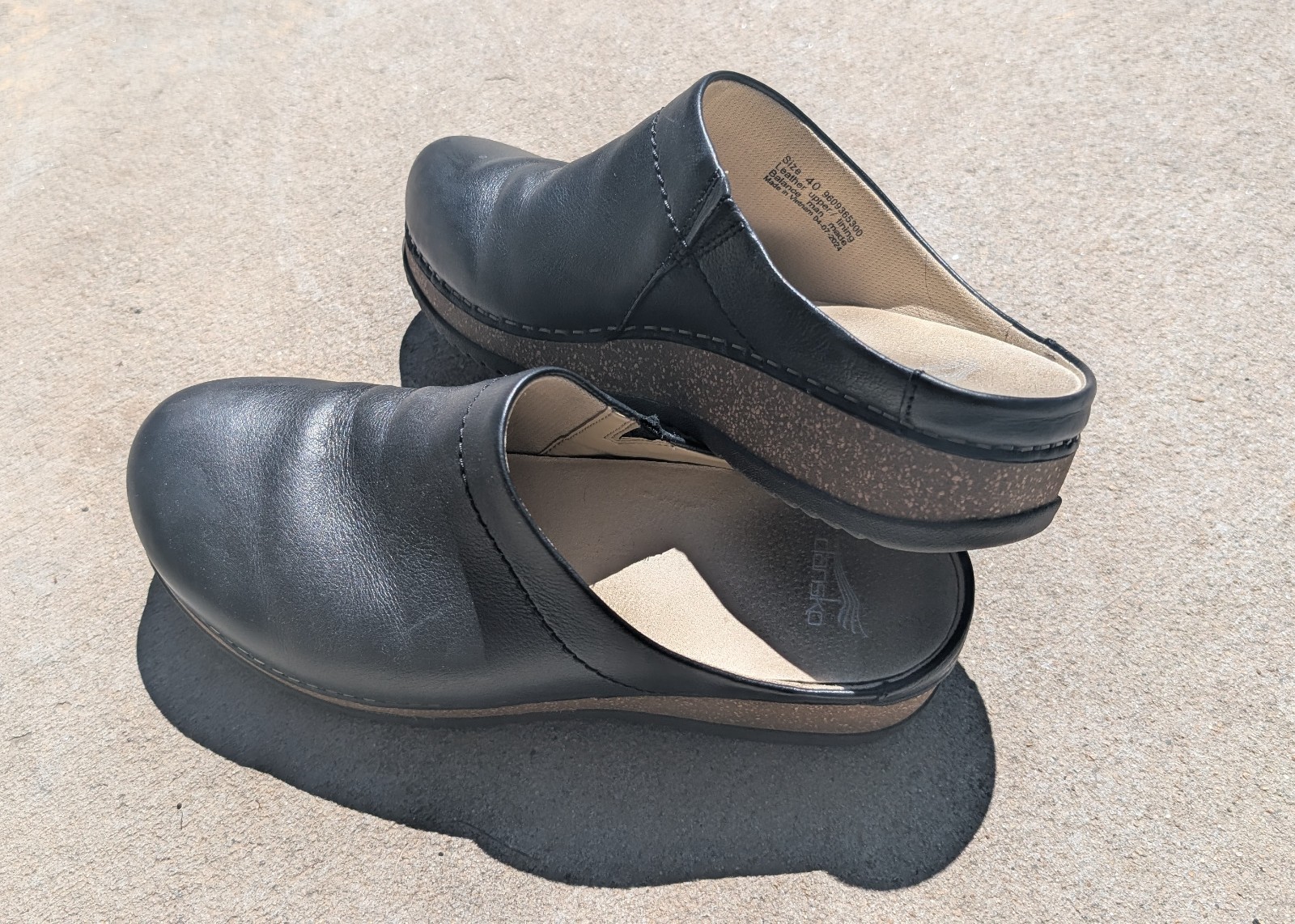 Dansko Mariella Nappa Black Cork Sole Clog Womens EU40 US9.5-10 Open heel