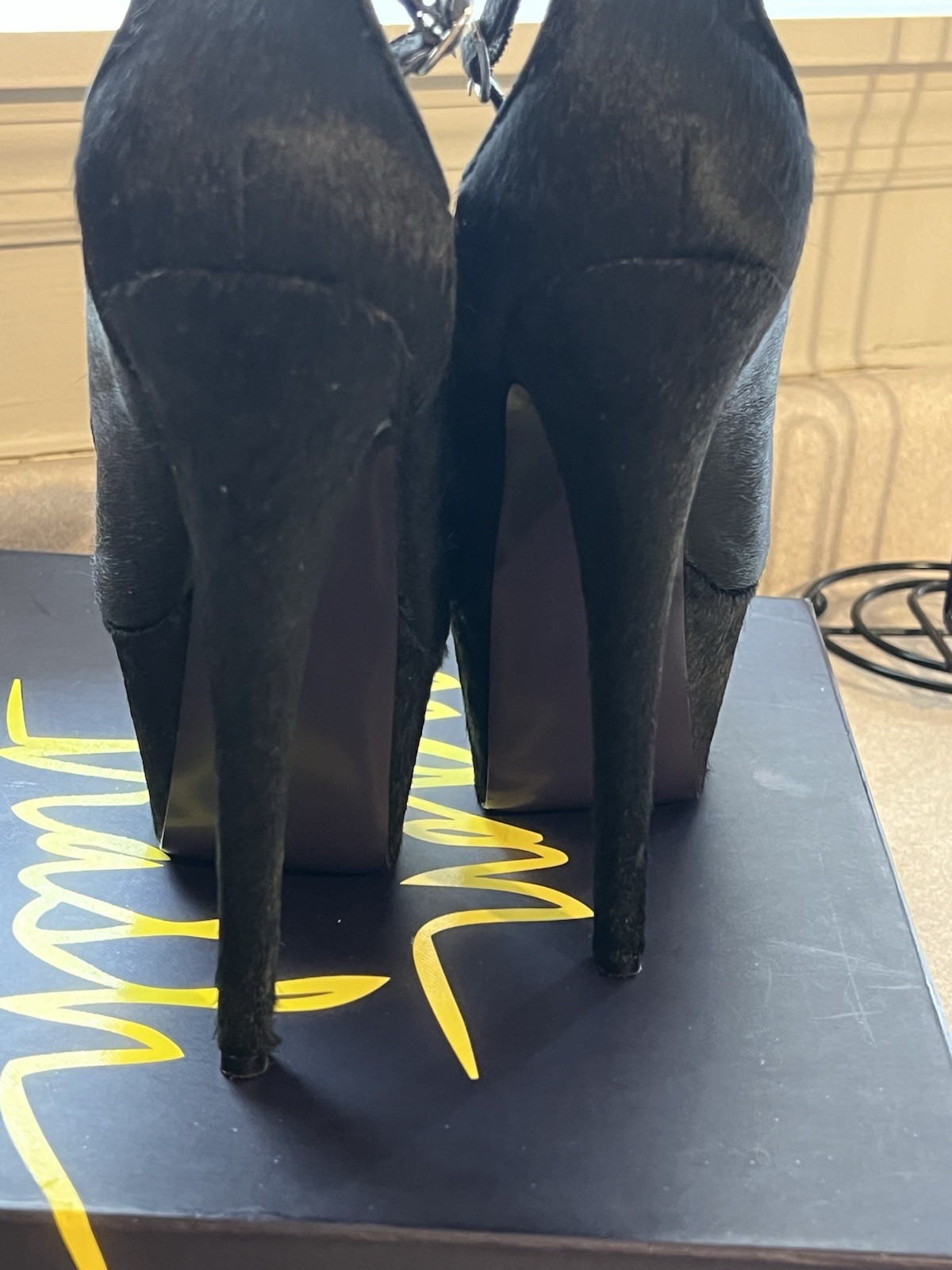 London Trash Candy Black Pony Hair Platform Stiletto Heels Size 8