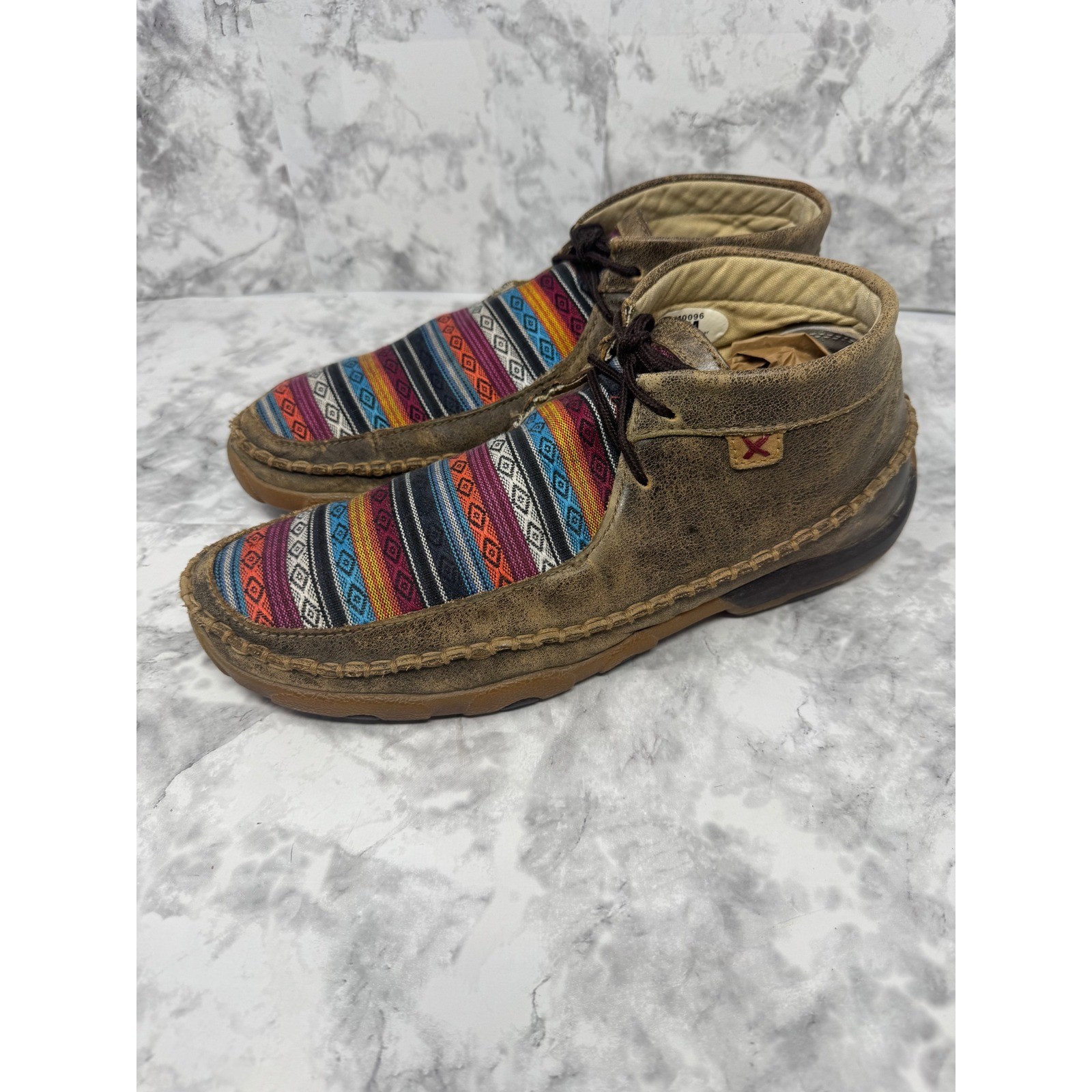 Twisted X Womens Driving Moc Chukka Boots Brown Leather Aztec Serape WDM0096
