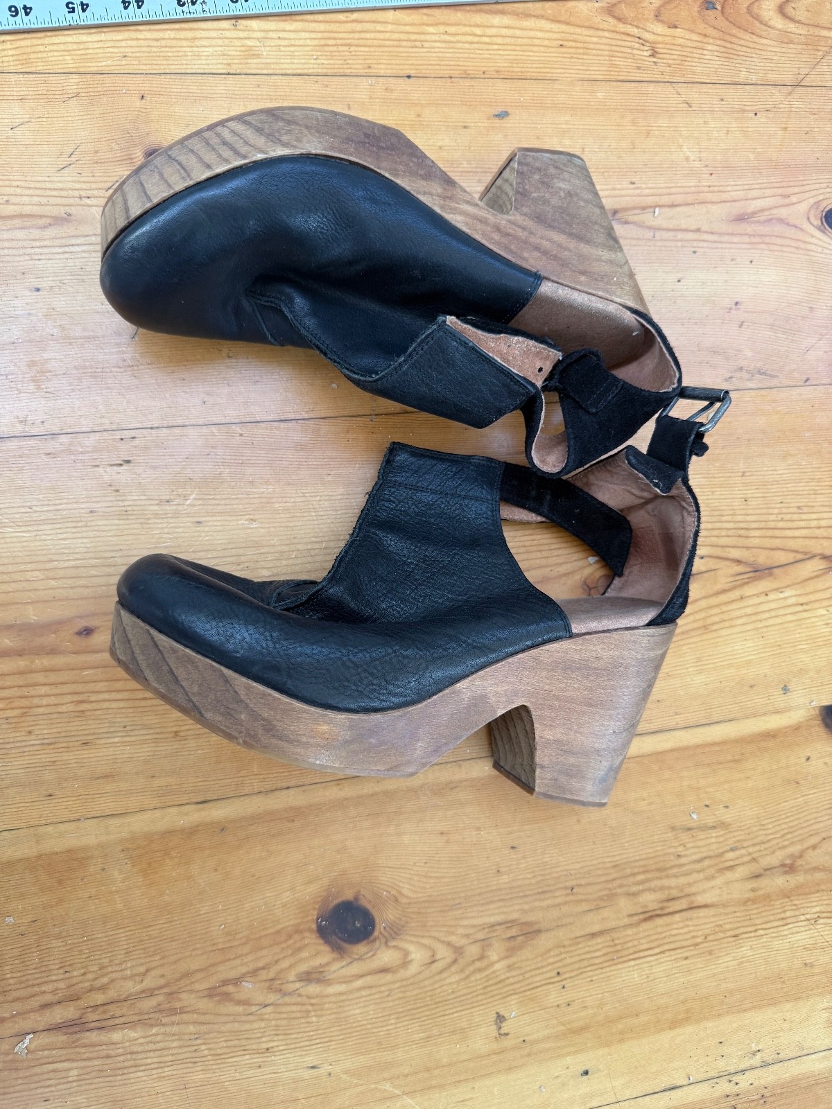 Free People Blake Black leather ankle straps Made in spain platform heel EUR39 A