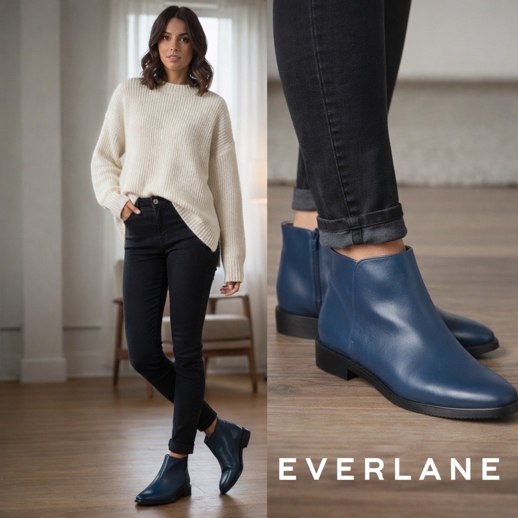 Everlane Womens 7.5 Ankle Boots Blue Leather Italy Minimalist Modern Chic