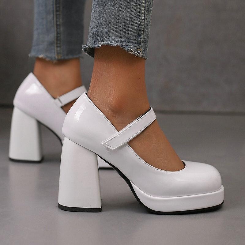 Womens Shiny Patent Leather High Heel Shoes Dress Casual Party Mary Jane Wedding