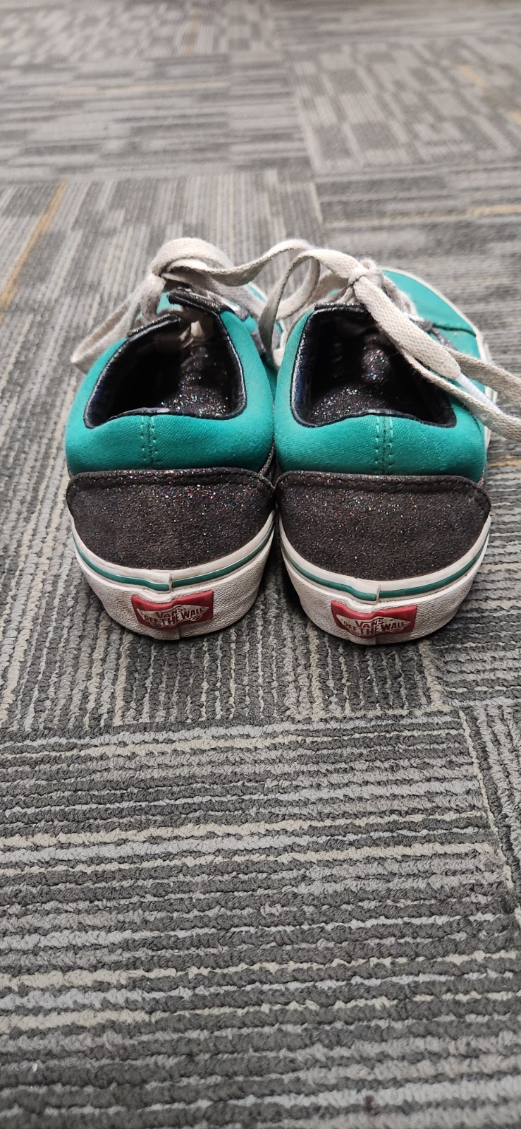VANS Old Skool Green/Glitter Metallic Silver Low Top Sneakers Women 7.5 Men 6