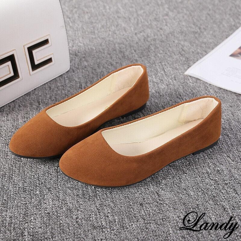 Womens Flat Suede Ballet Ballerina Bridal Slip On Casual Pumps Shoes Oversize