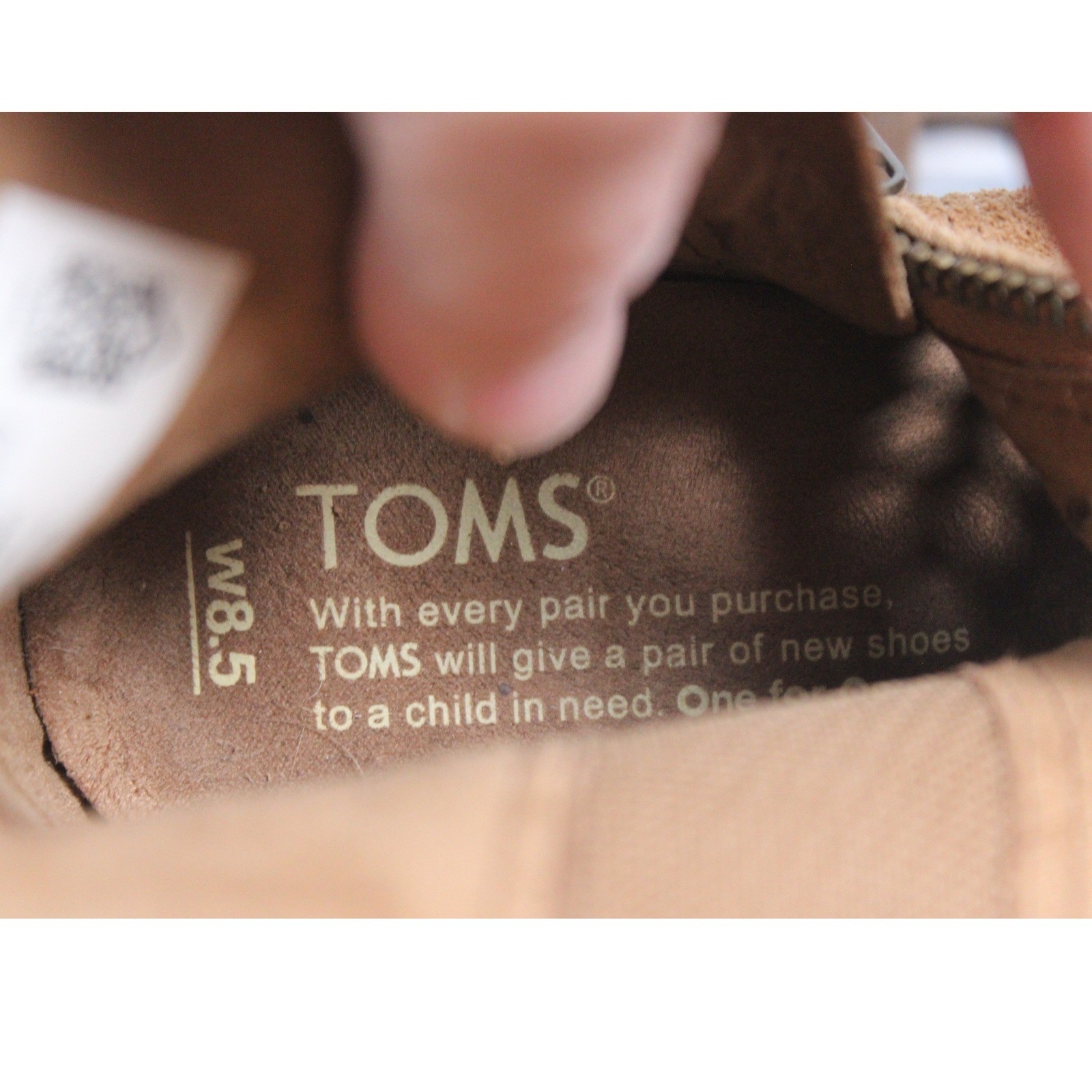 TOMS Majorca Peep Toe Ankle Boots Tan Suede Perforated Block Heel Womens 8.5