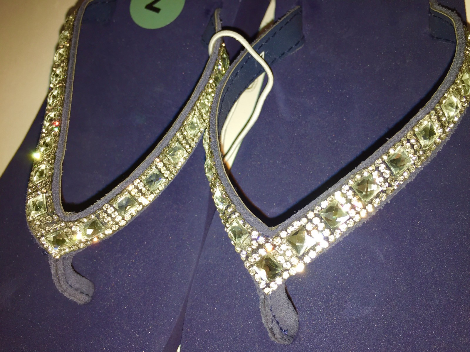 Yellow Box Flip Flops Navy Blue Sparkle Jeweled Rhinestone Shiny Sandals Saydee