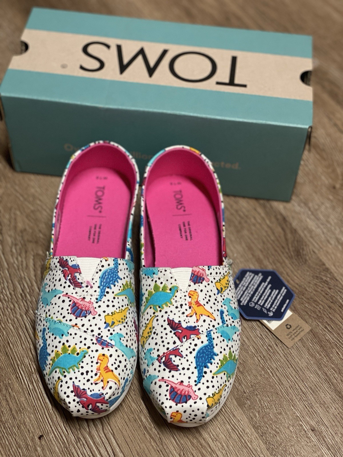 Toms Alpargata White Dino Doodles Slip On Loafer Womens Size 7.5 (K-A4)