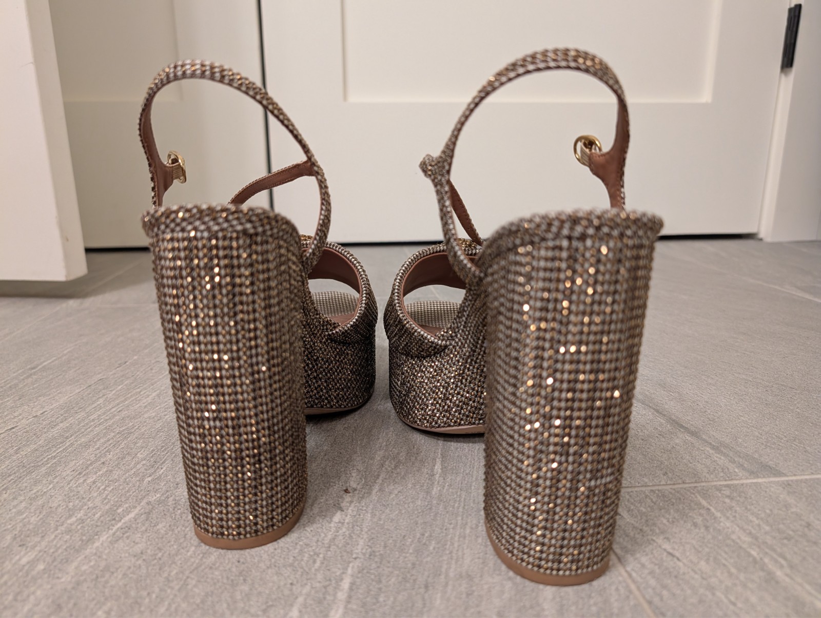 Kurt Geiger London Kensington Platform Sandals, Beige/Brown Houndstooth Crystals
