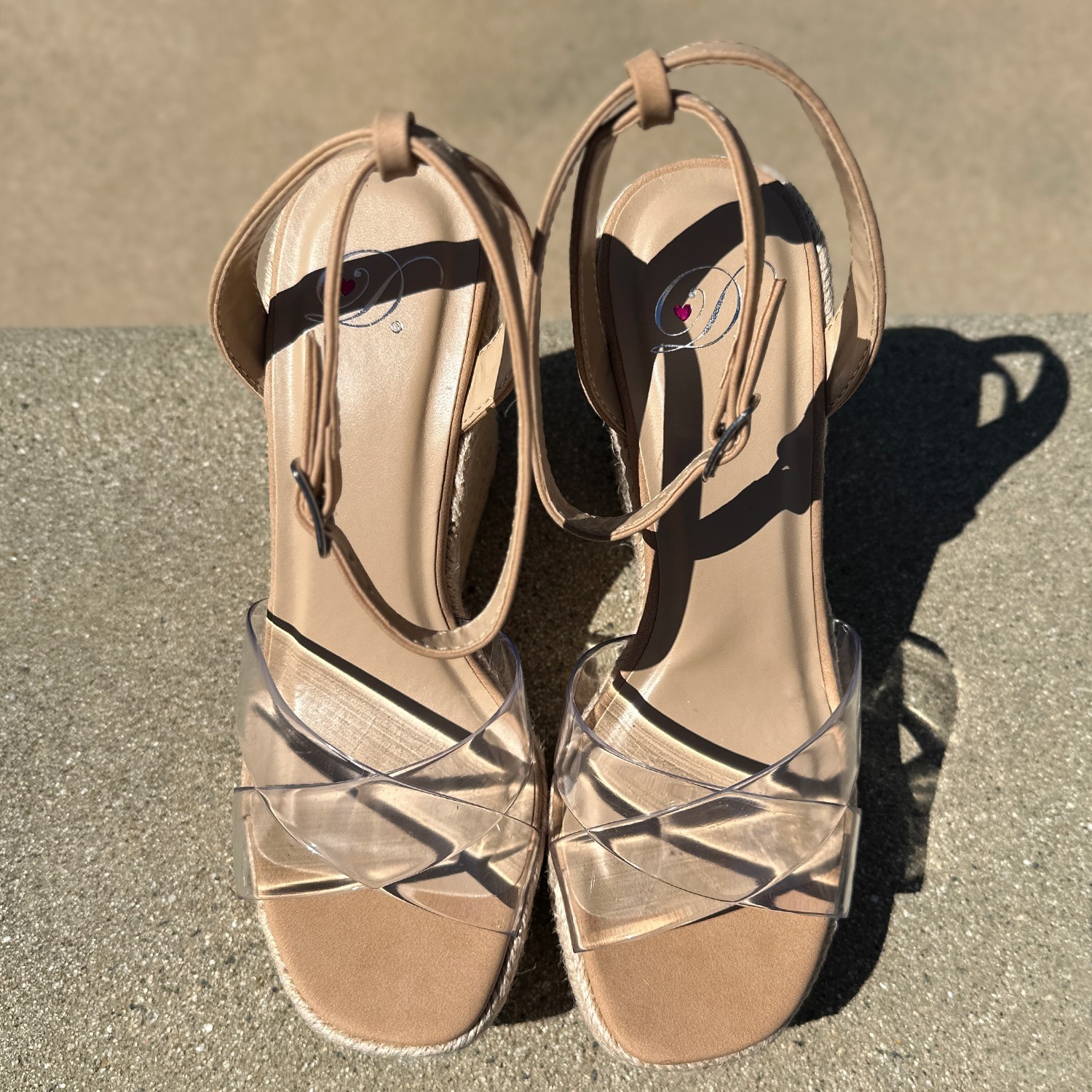 New Transparent Natural Raffia Espadrille Sandal Ankle Strap Platform Wedge Heel