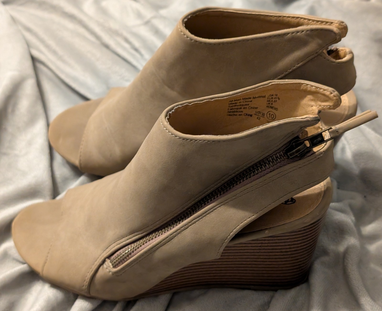 Brash Sz 10 / 41.5 Brown Zipper strap 3.5″ Wedge Heel Open Toe Sandals Shoes