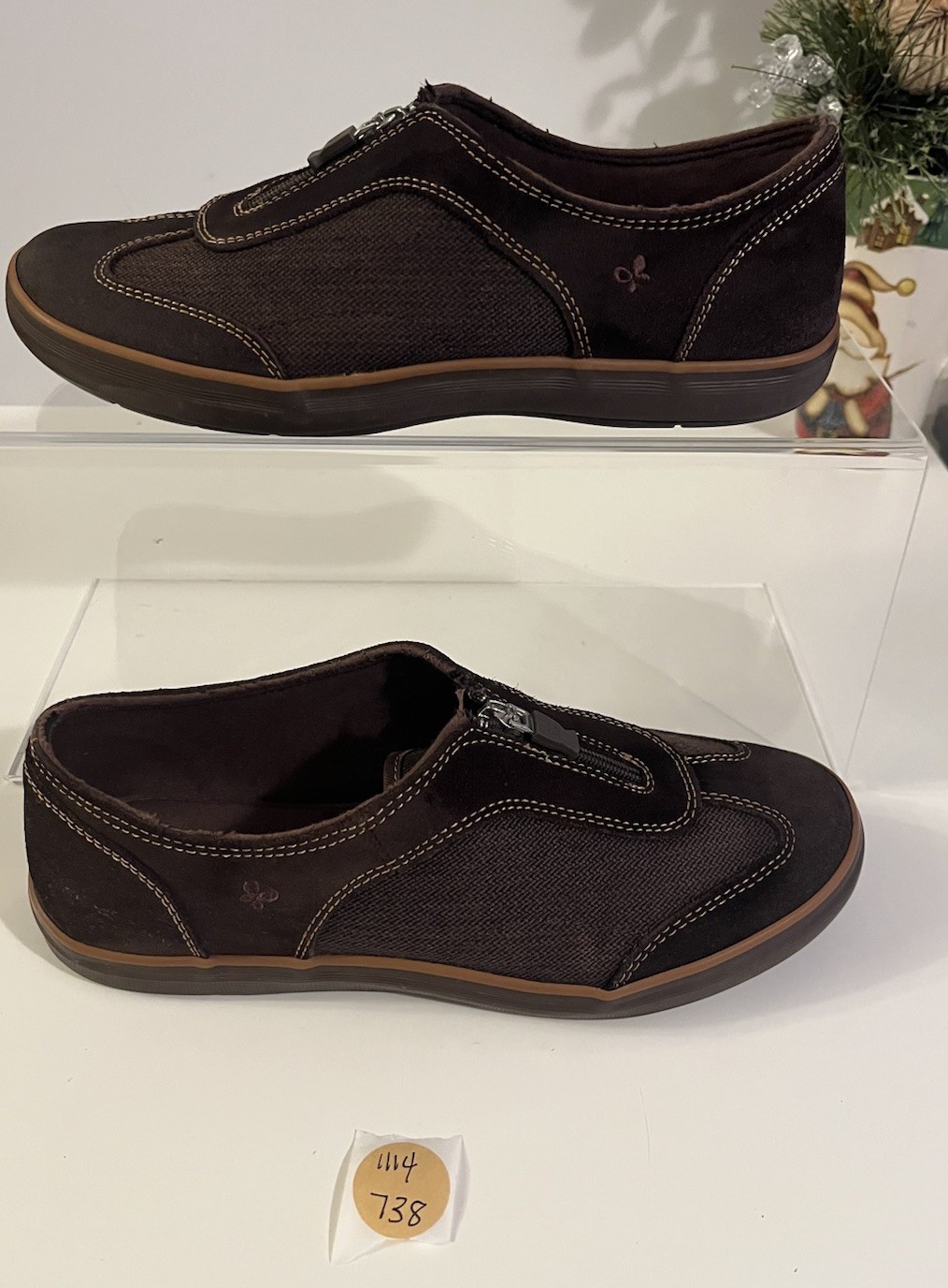 Grasshoppers Womans Brown Suede Moc Slip On Shoes w/Zipper Sz 7.5M