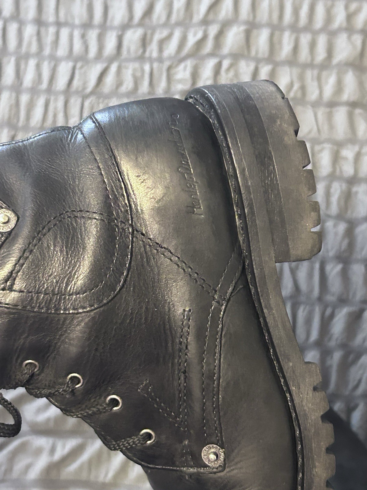 Harley Davidson Boots Womens 7.5 Black Leather 84070 Side Zipper Riding Motto
