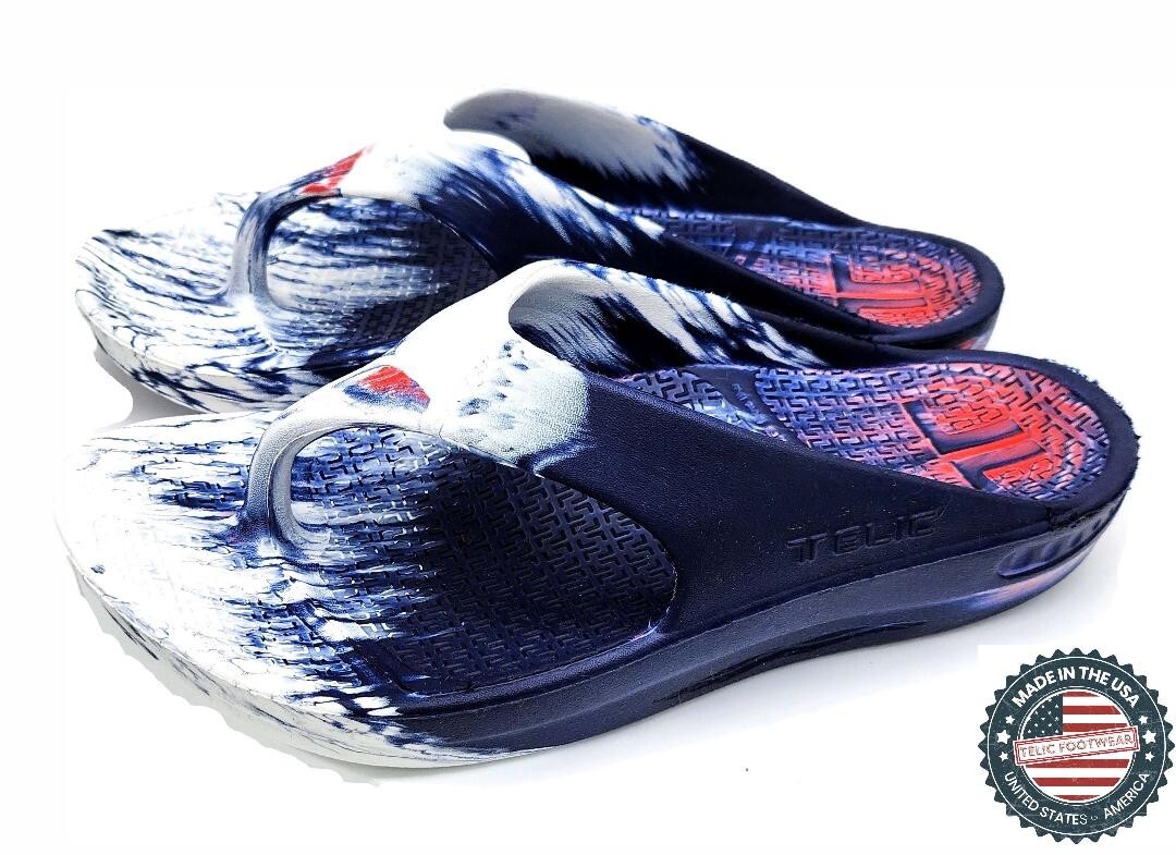 TELIC Flip Flop Made In The USA Sandal Lightweight Waterproof Red, White, Blue