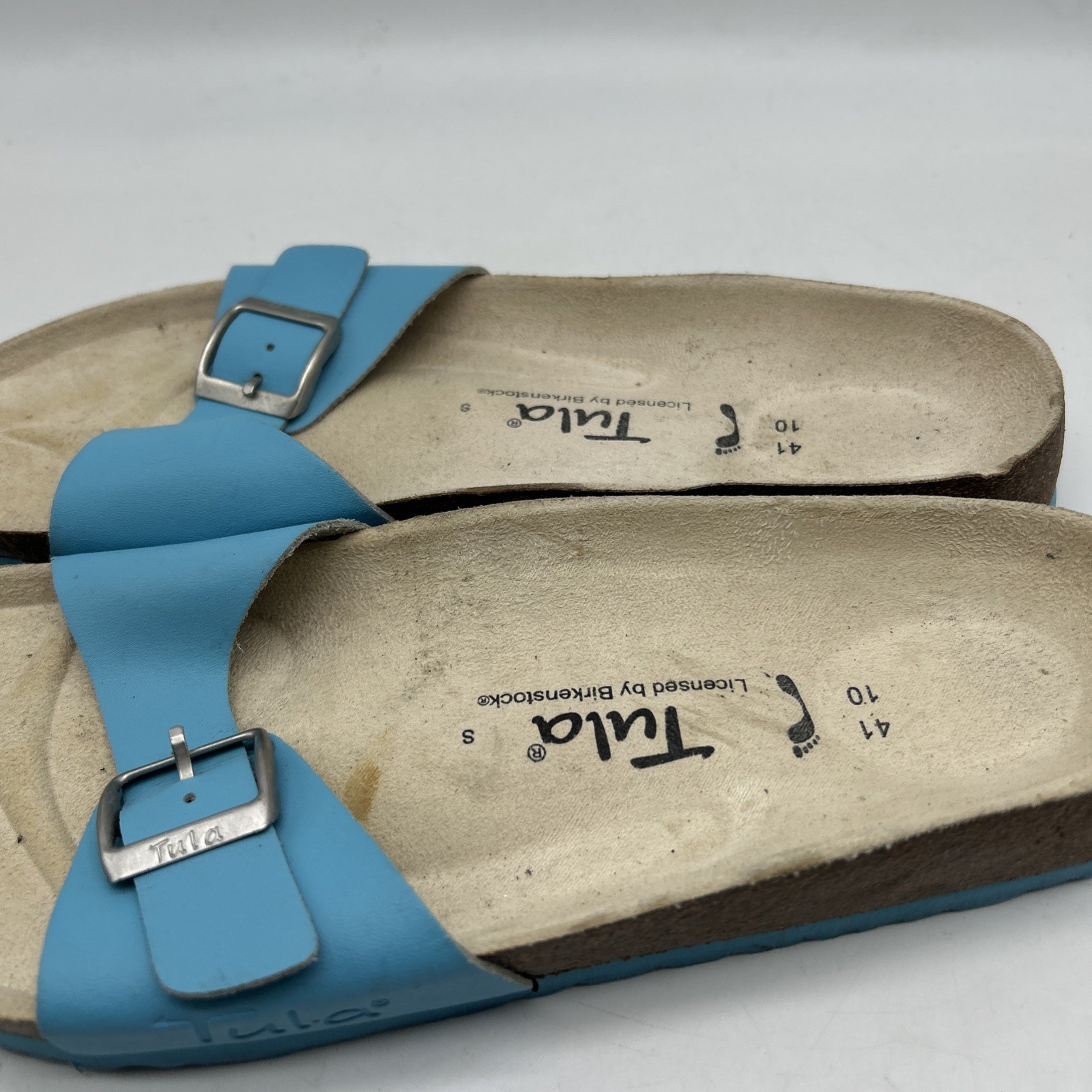 Tula by Birkenstock Slide Sandals 41 / US 10 Blue Buckle Cork Footbed Comfort