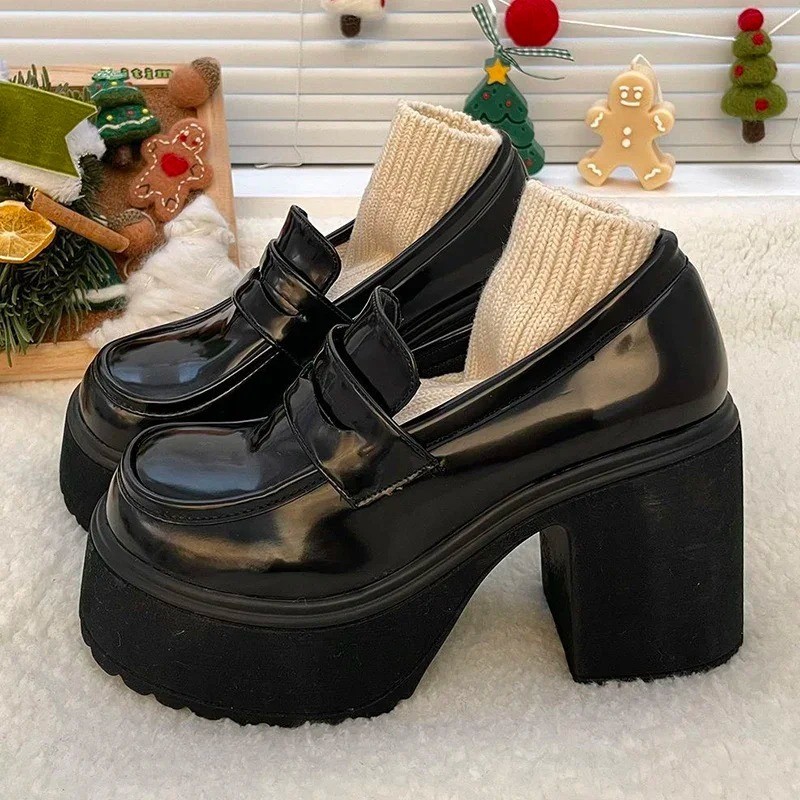 Women’s Retro Mary Jane Platform Pumps Chunky High Heel Solid Color Dress Shoes