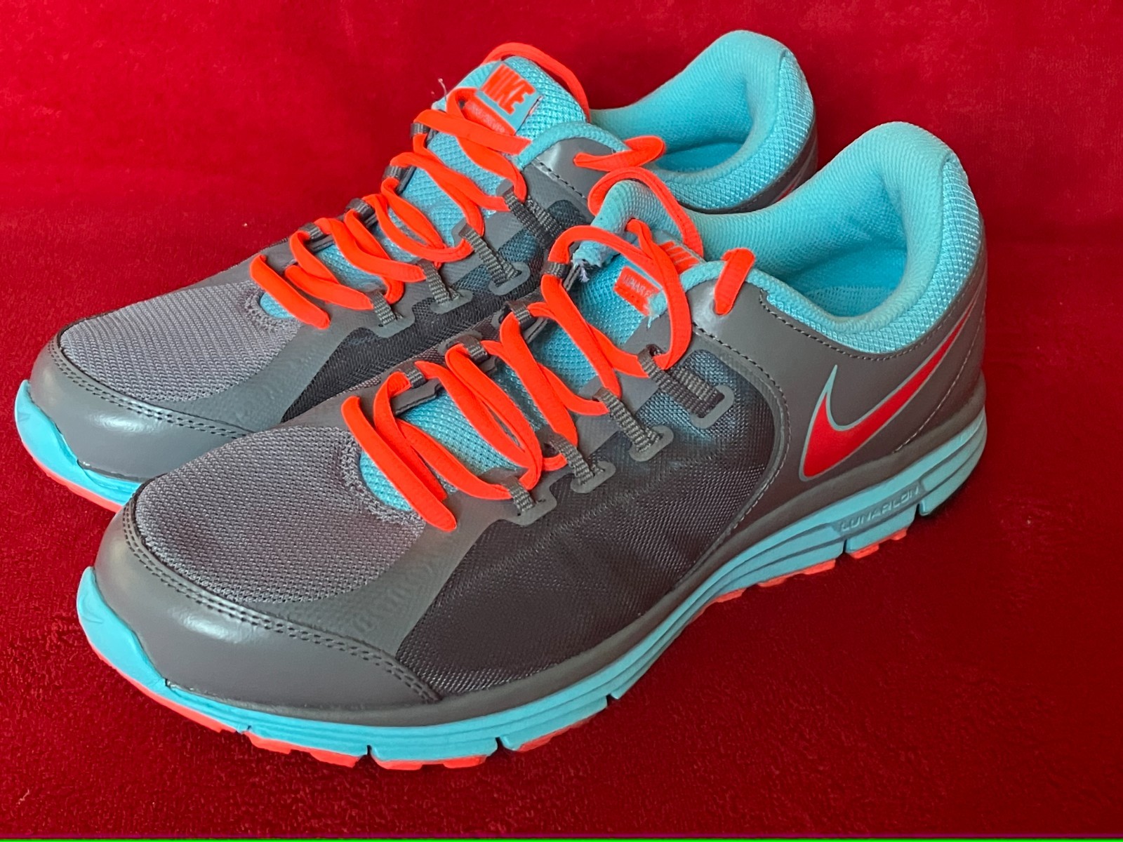 NIKE LUNAR FOREVER 3 RUNNING SHOES NEON ORANGE GREY BLUE WOMENS SNEAKERS 11 RN