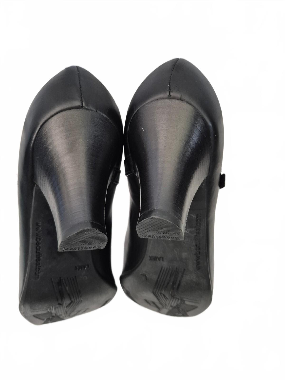 Beautifeel Black Leather Mary Jane Pumps With Adjustable Ankle Strap And 3in Blo