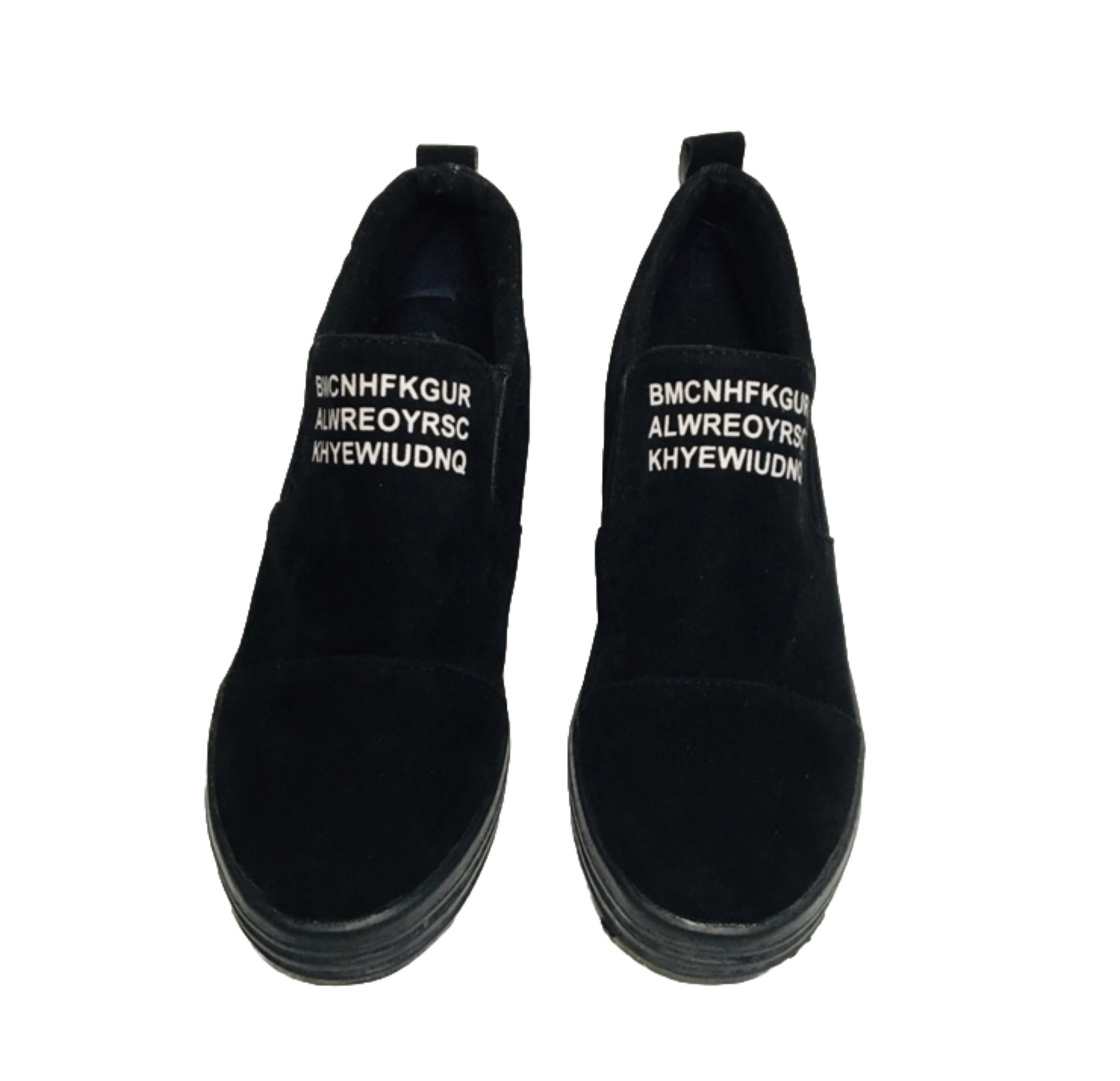 Letter Sneakers BMCNHFKGUR ALWREOYRSC Suede Slip On Wedge /Black/Size US6, CN38