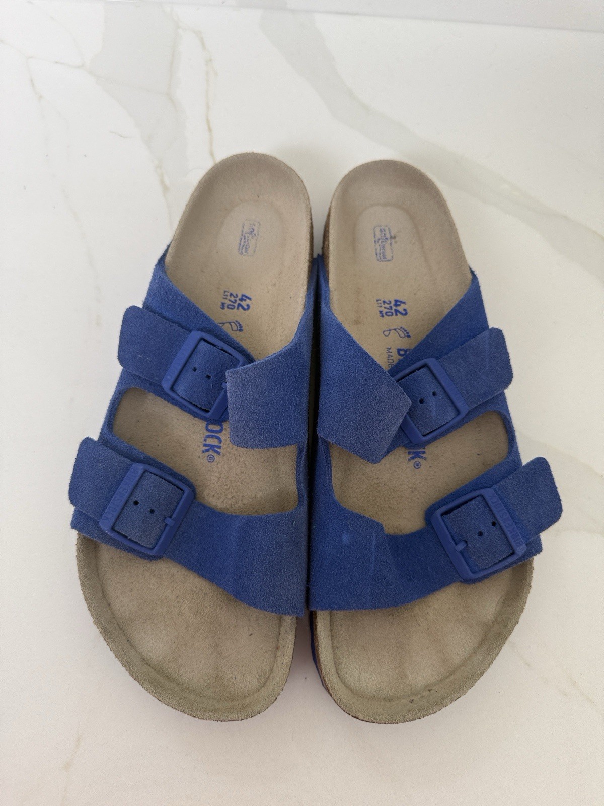 Birkenstock Arizona Sure Blue Leather Sandals 42 9 11 R Soft Footbed