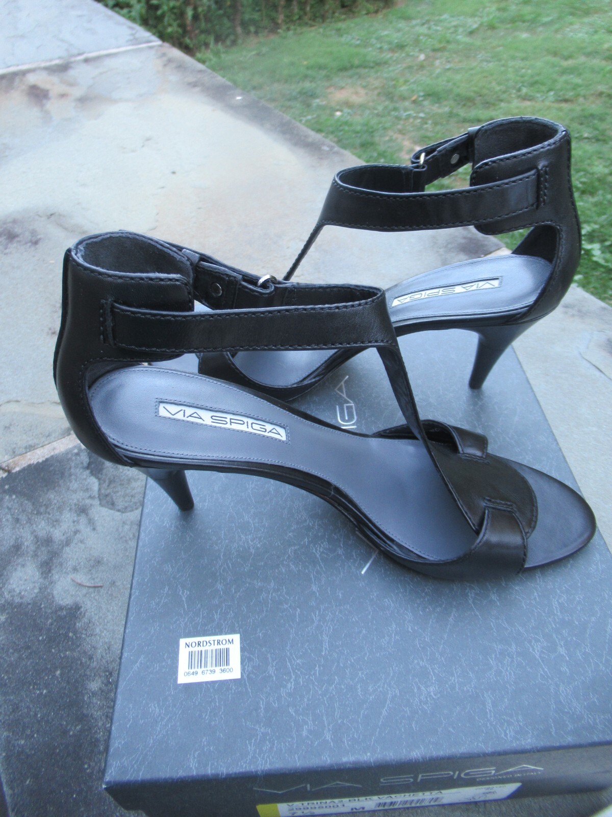 NIB Via Spiga V- Trina 2 Black Vachetta 3.25 in OpenToed Sandal Heels-7.5 M