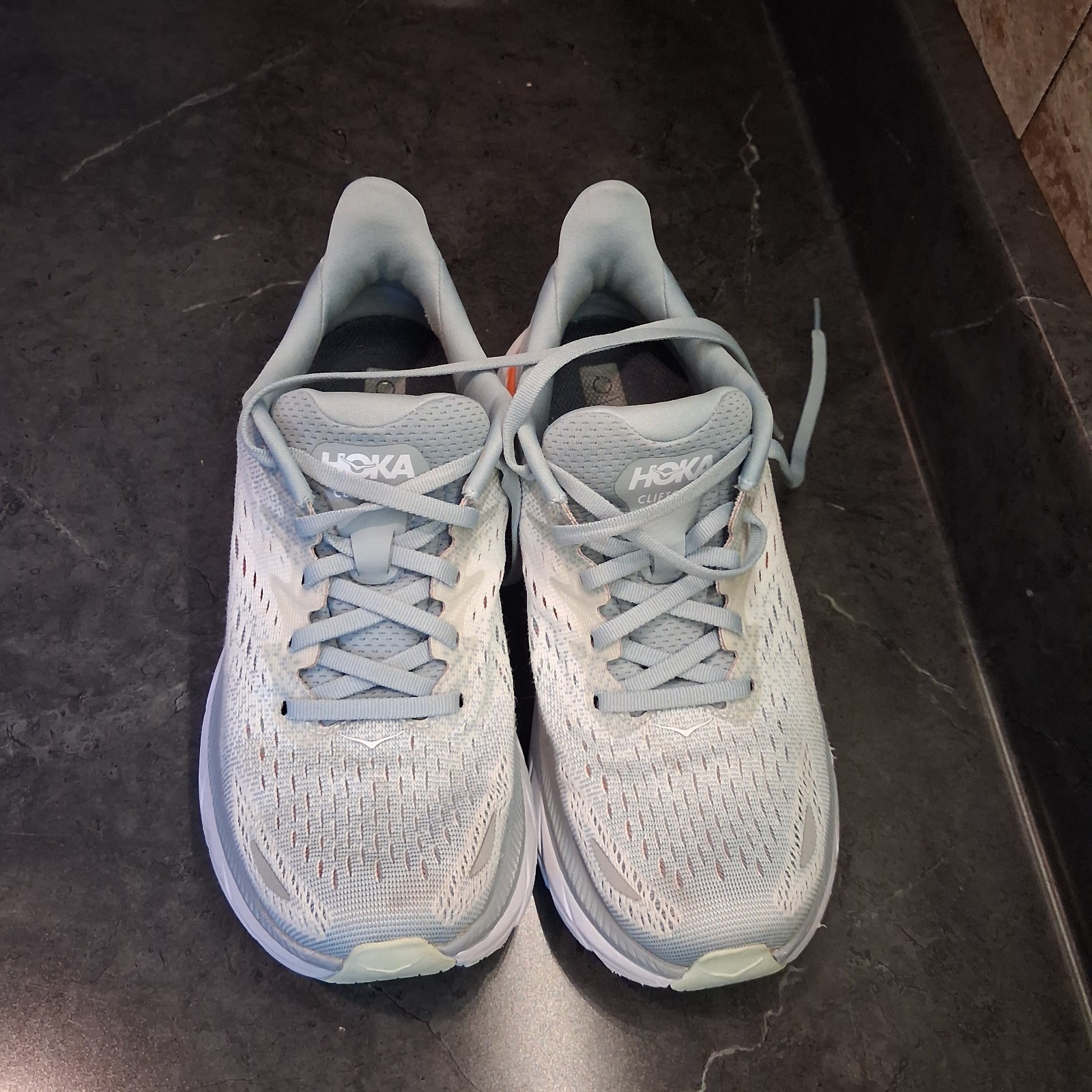 HOKA Clifton 8 Women’s Mesh Lace-Up Low Top Sneakers Gray/White/Orange 1119394