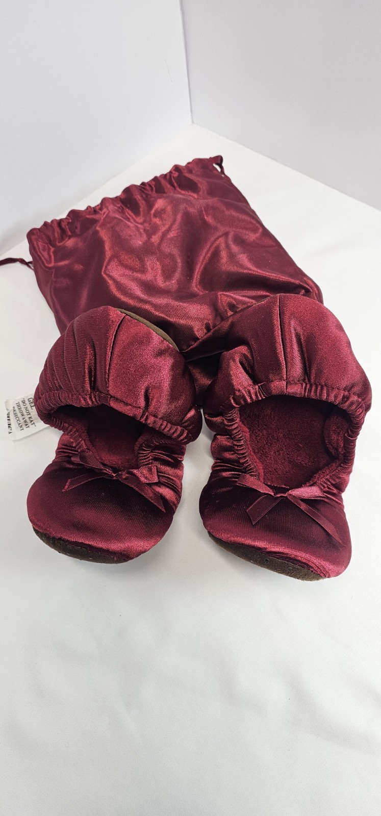 Red Satin Ballet Slippers Travel Foldable Shoes w/ Bag Womens M 7-8